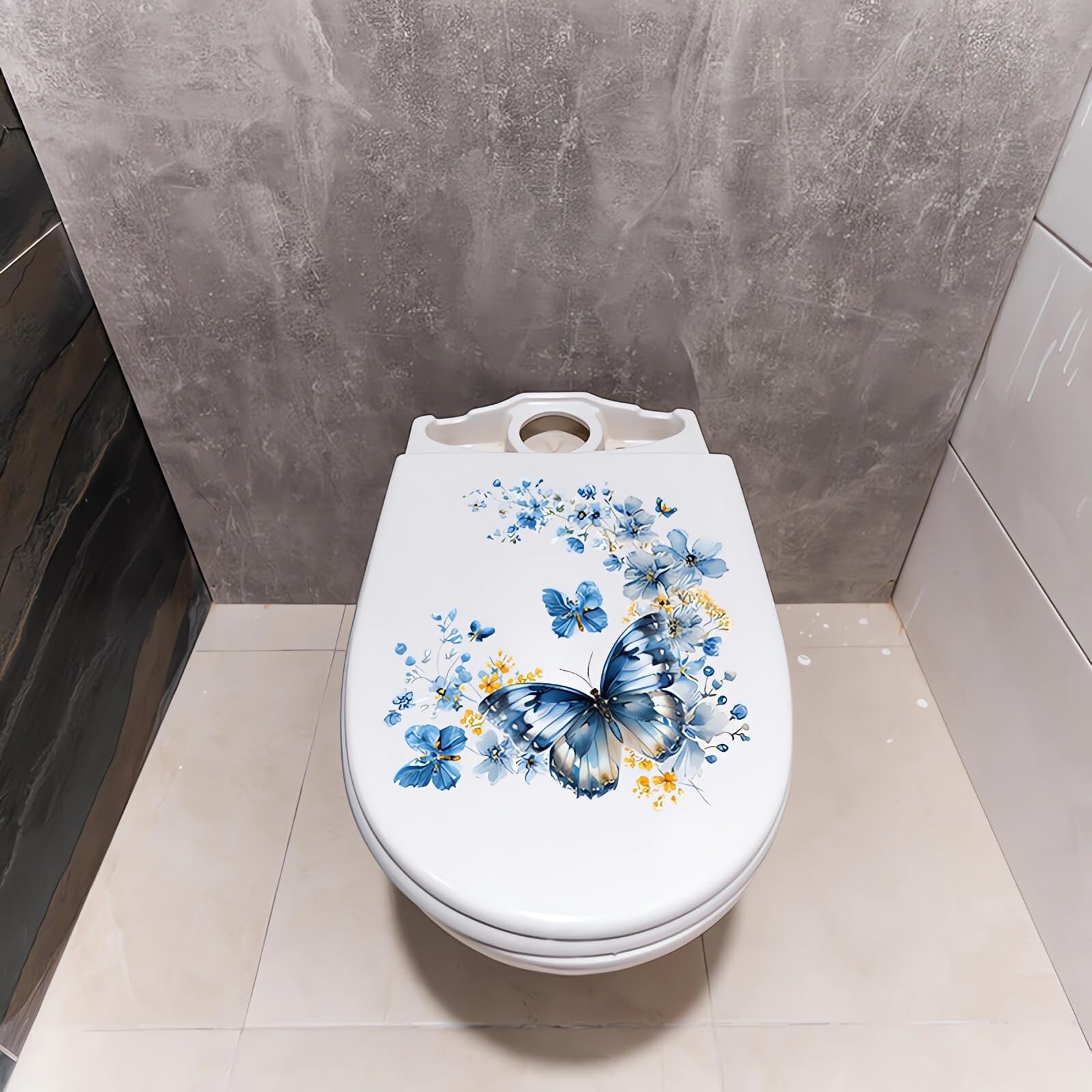 2 Sheets Blue Butterfly Flower Toilet Stickers, sacinora Butterflies Art Toil…