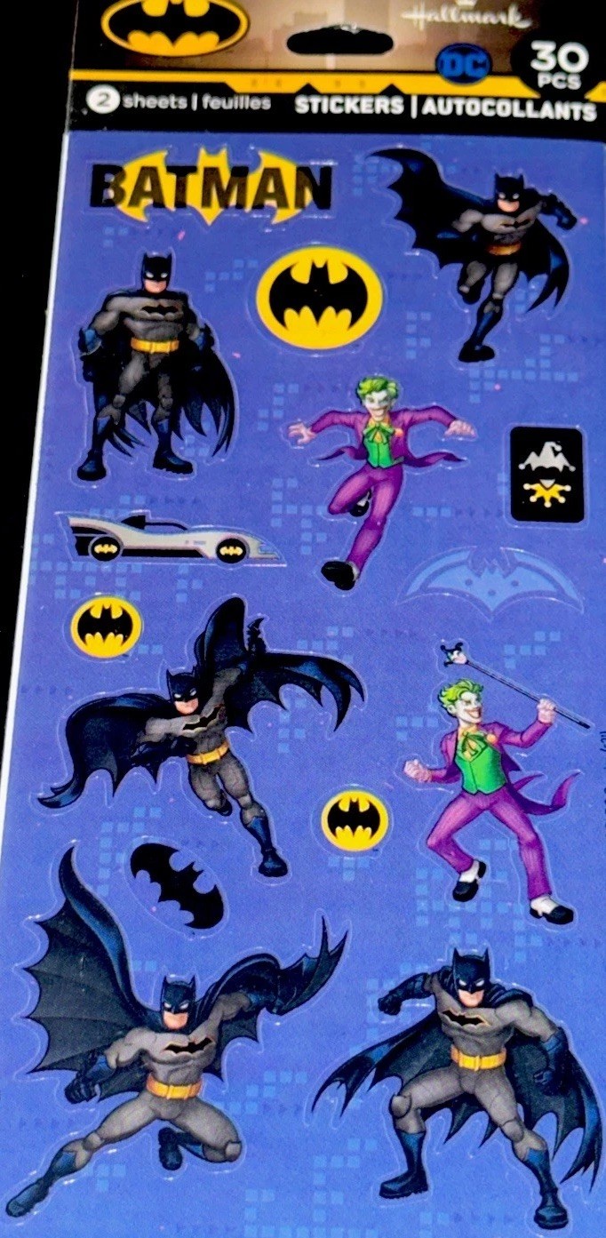 DC BATMAN✨30✨STICKERS✨💛✨🦇✨💙✨🔥✨💜✨6 1/3” X 3”✨JOKER✨🃏✨2 SHEETS✨AWESOME✨🖤💫