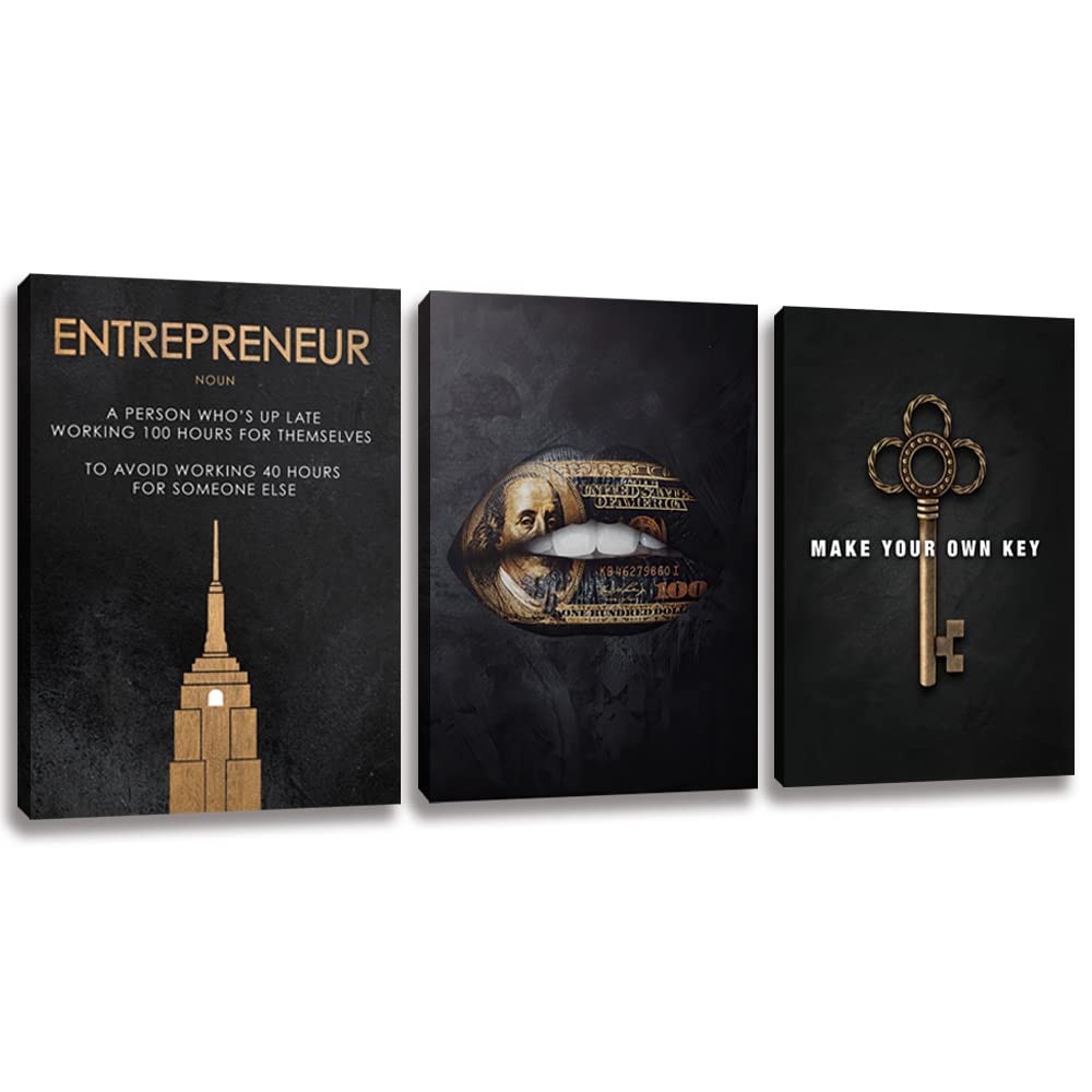 Motivational Wall Art Canvas Prints, 3 Panel Entrepreneur Office Wall Art wit…