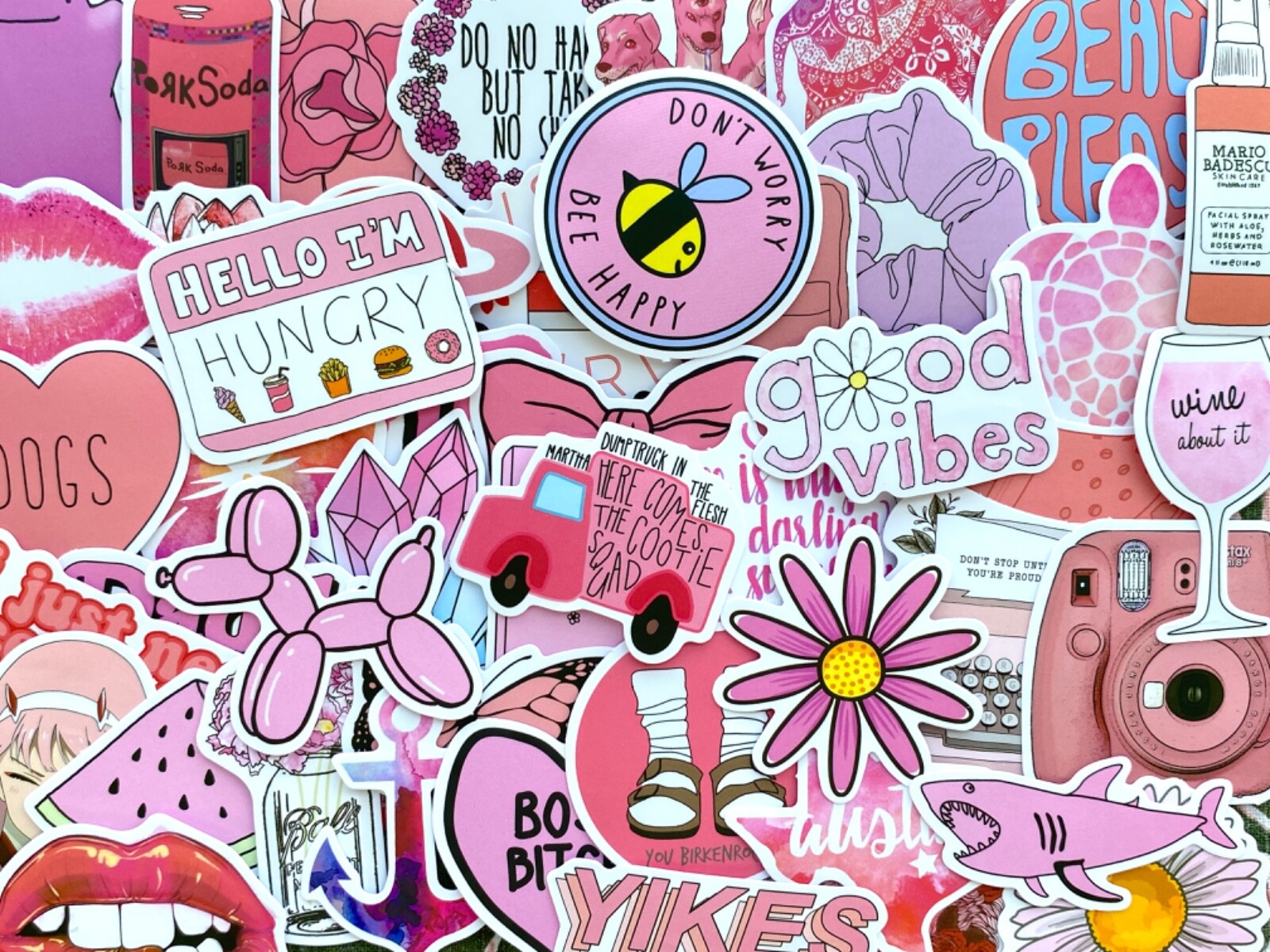 5-50 pcs Cute Pink Kawaii Stickers, Animal Flower Funny Quote Car Laptop Decals