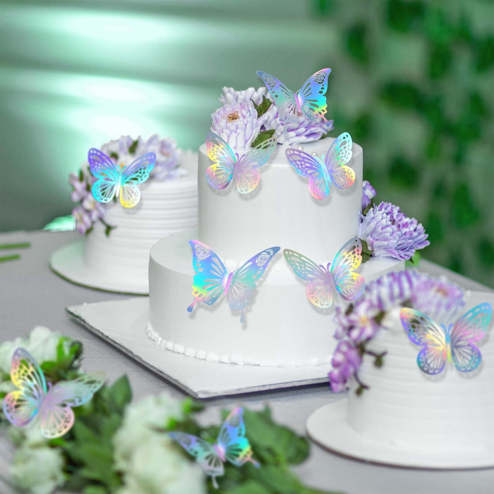 48 Pcs 3 Sizes Laser Butterfly Wall Decor for Birthday Baby Shower Cake Topper