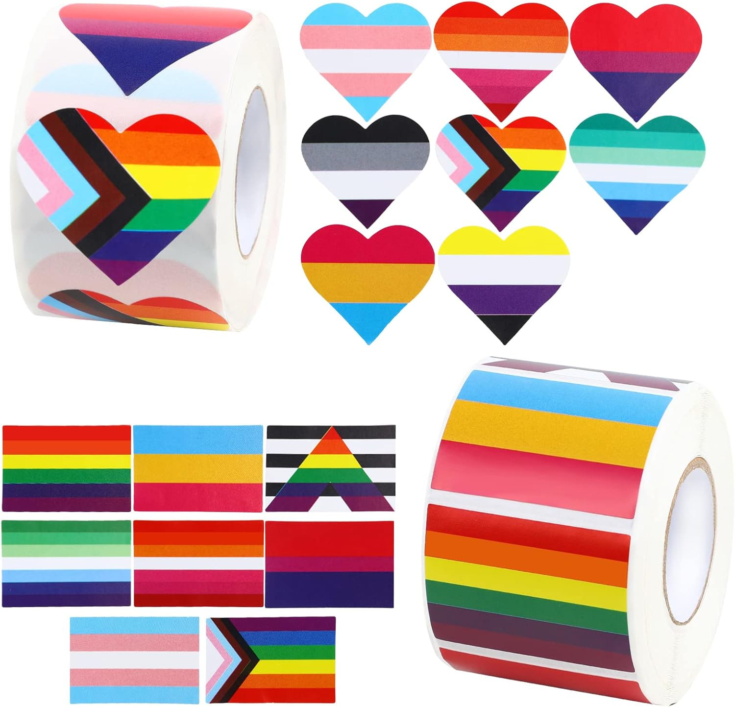 Rainbow Pride Sticker Roll 1000 PCS Heart Flag Labels Pride Month Parade Event