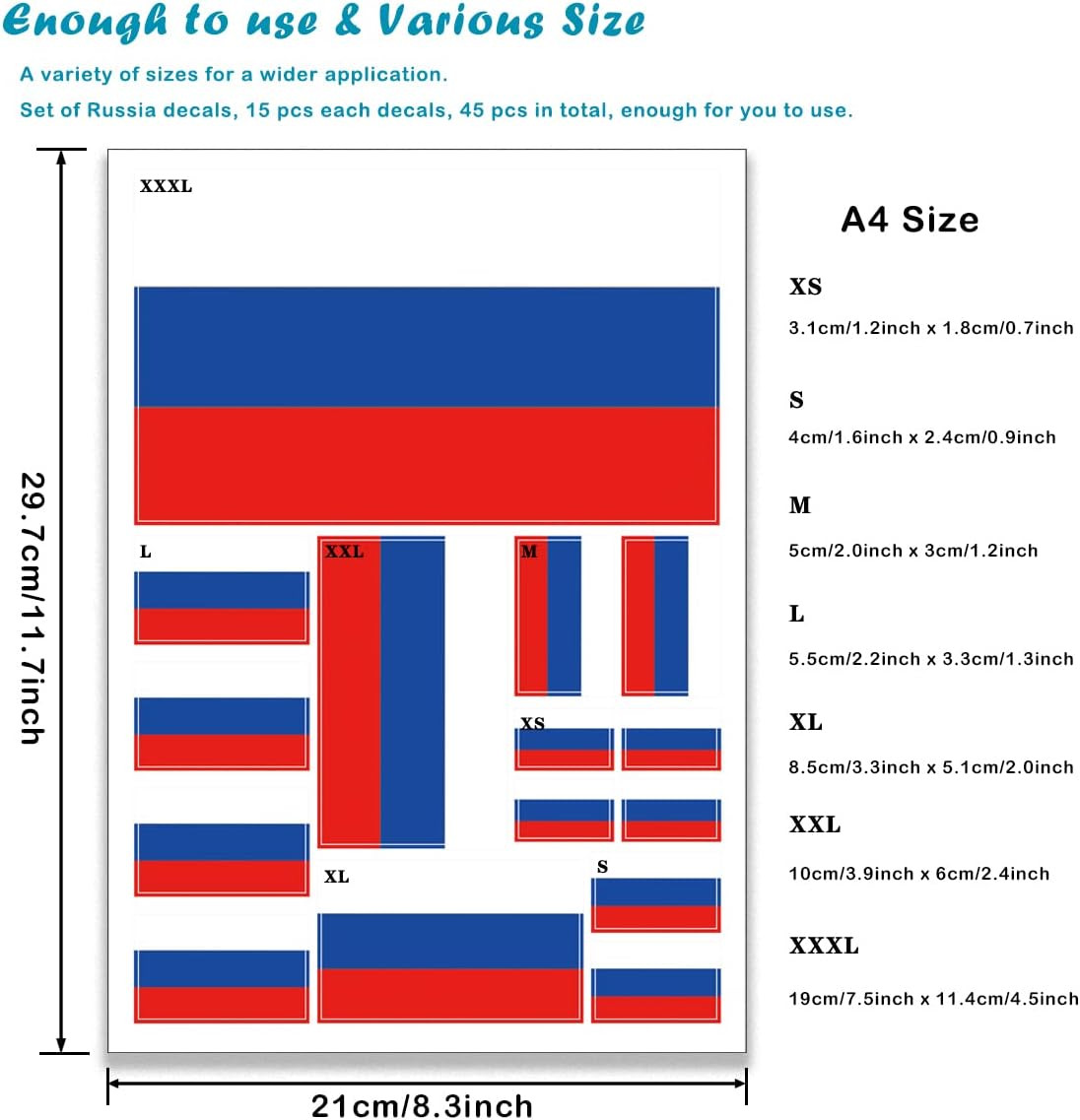 Russia Flag Sticker Russian Decal in Multiple Sizes, 3 Pack, 11.7 X 8.3 Inches