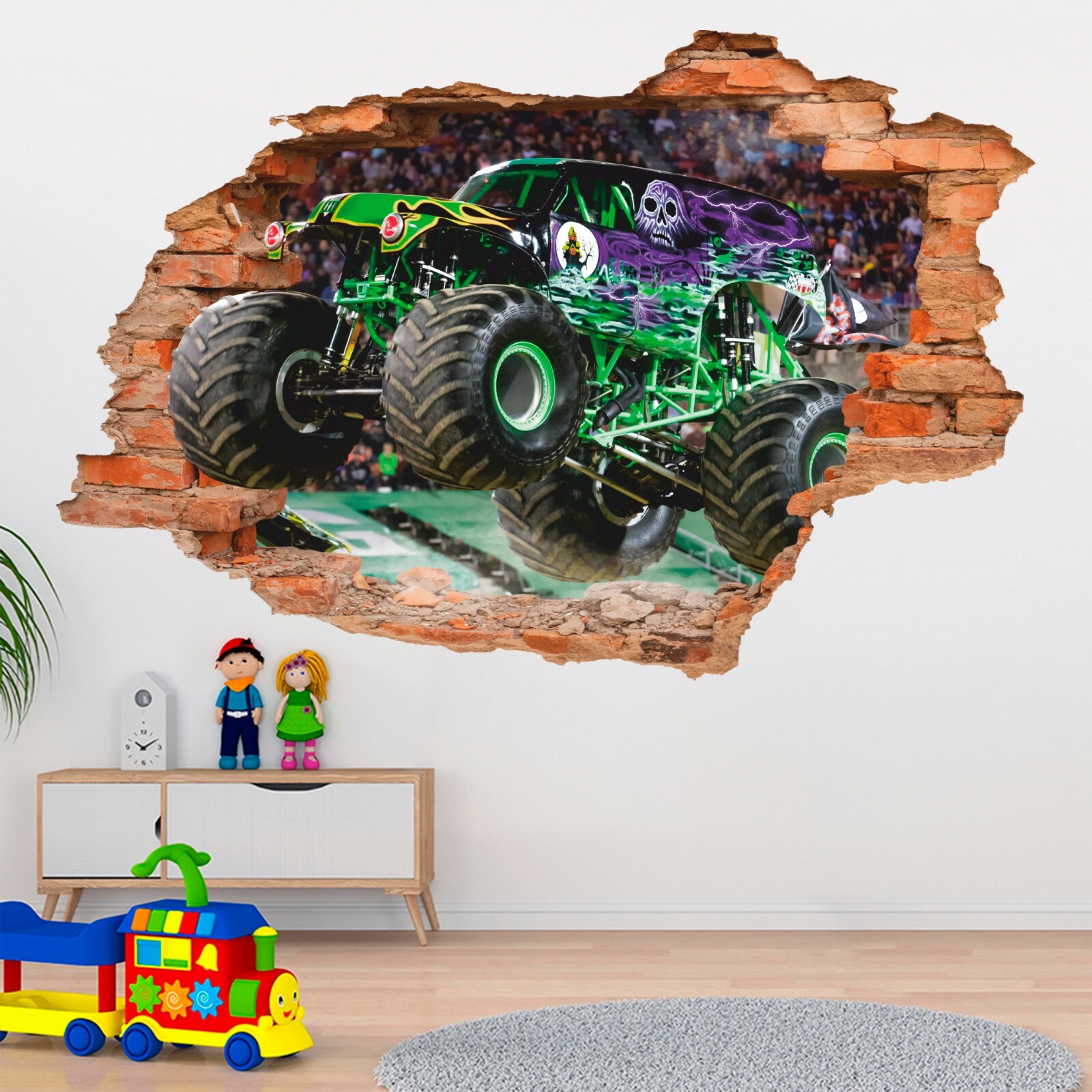 Monster Truck 3D Wall Decal, Monster Truck Wall Sticker, Sports Car, Decor