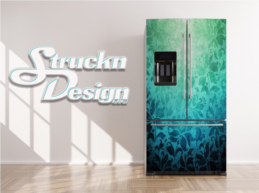 Vintage Pattern Fade Blue Cyan Green Fridge Freezer Wrap Side Door Vinyl Decal