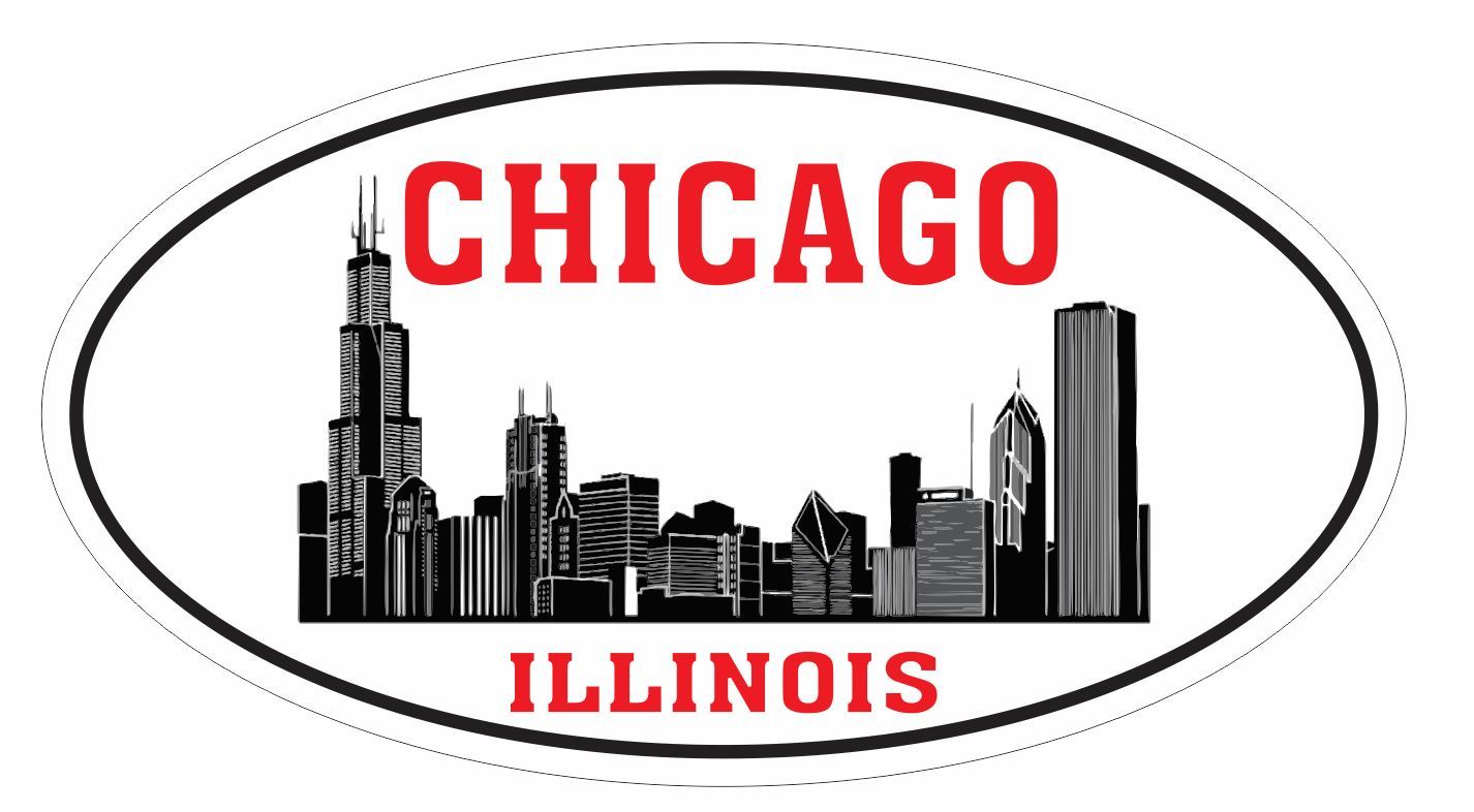 Chicago Illinois Oval Bumper Sticker or Helmet Sticker D3312 Euro Oval