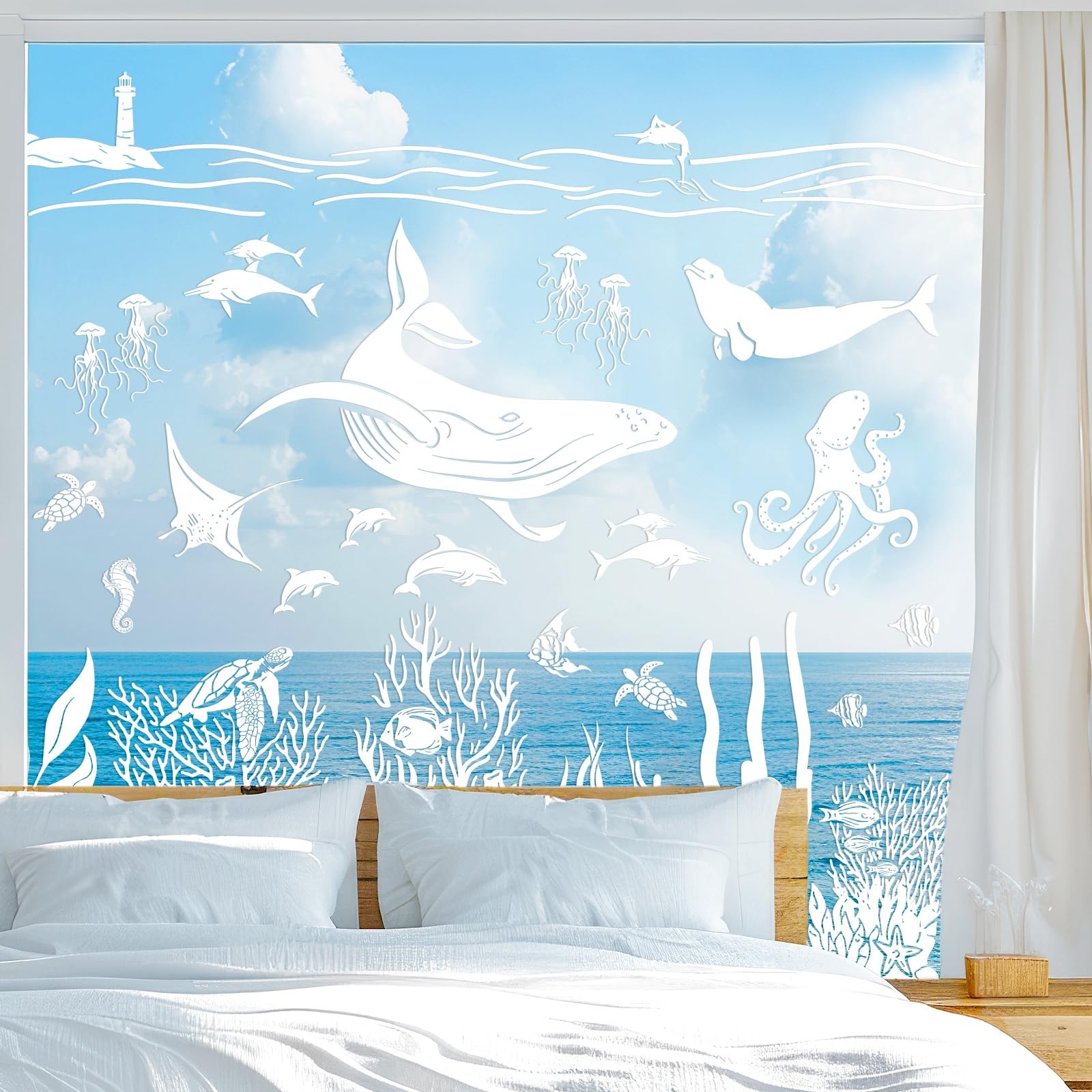 JarThenaAMCS 9 Sheets Under The Sea Window Clings 7.9 x 11.8 inch, White