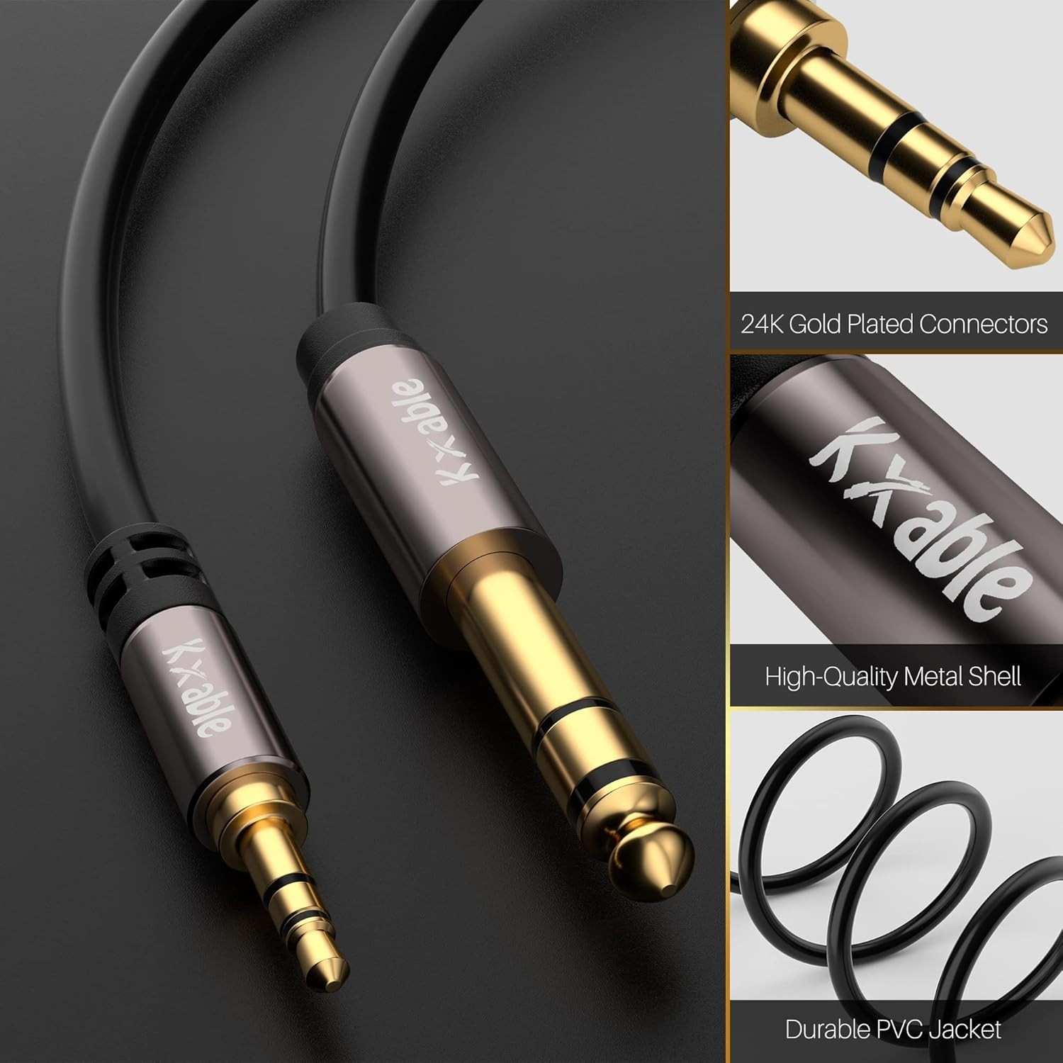 3.5mm to 6.35mm Stereo Audio Cable 25 Feet, Long 1/4 to 1/8 inch Headphone Ca…