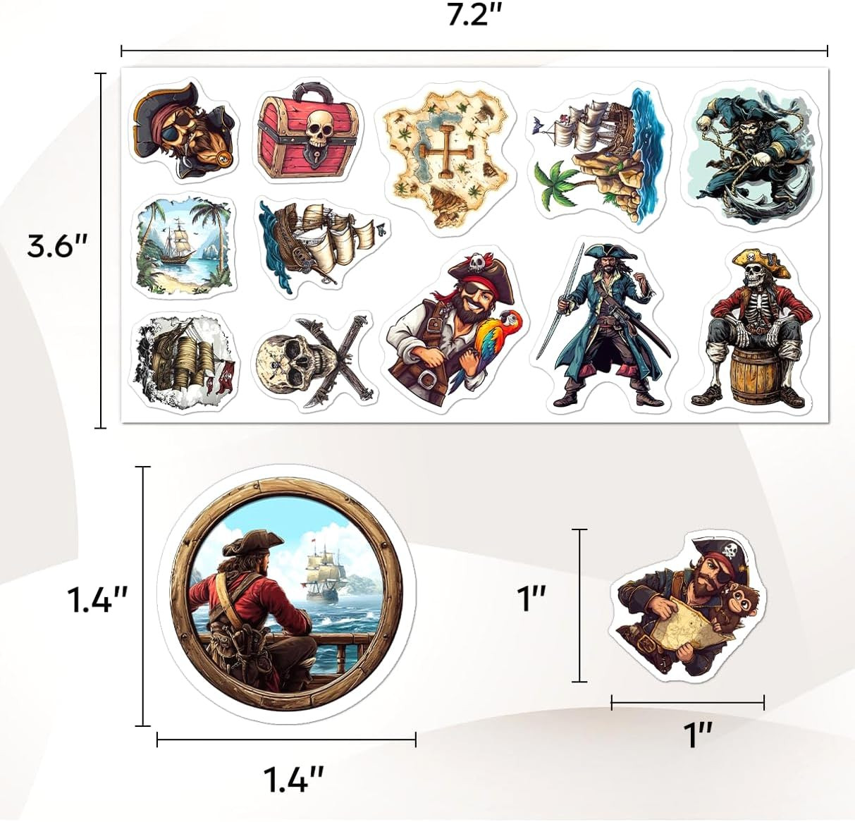 108 Pack Pirate Stickers, Waterproof Vinyl Decals Laptop, Water Bottle, Scrapboo