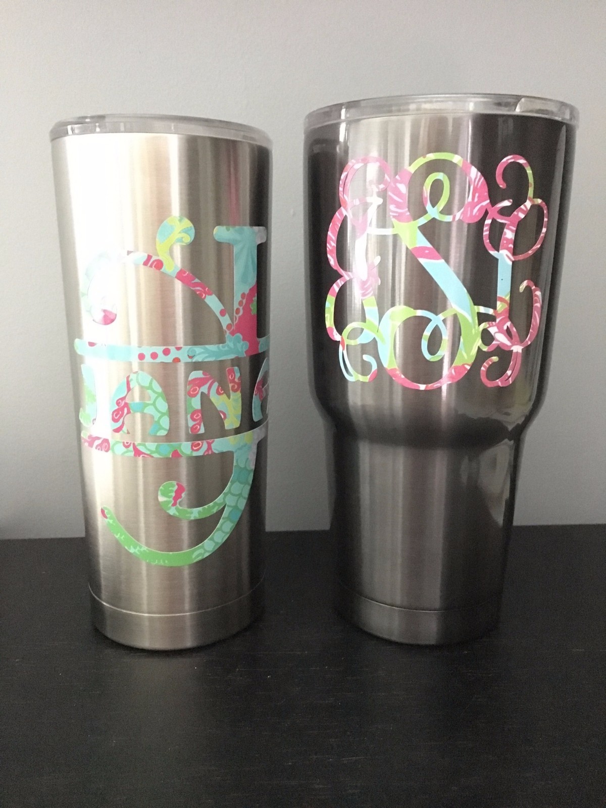Lilly Patterned Vine Circle Monogram Name Decal Sticker for YETI Tumbler Cooler