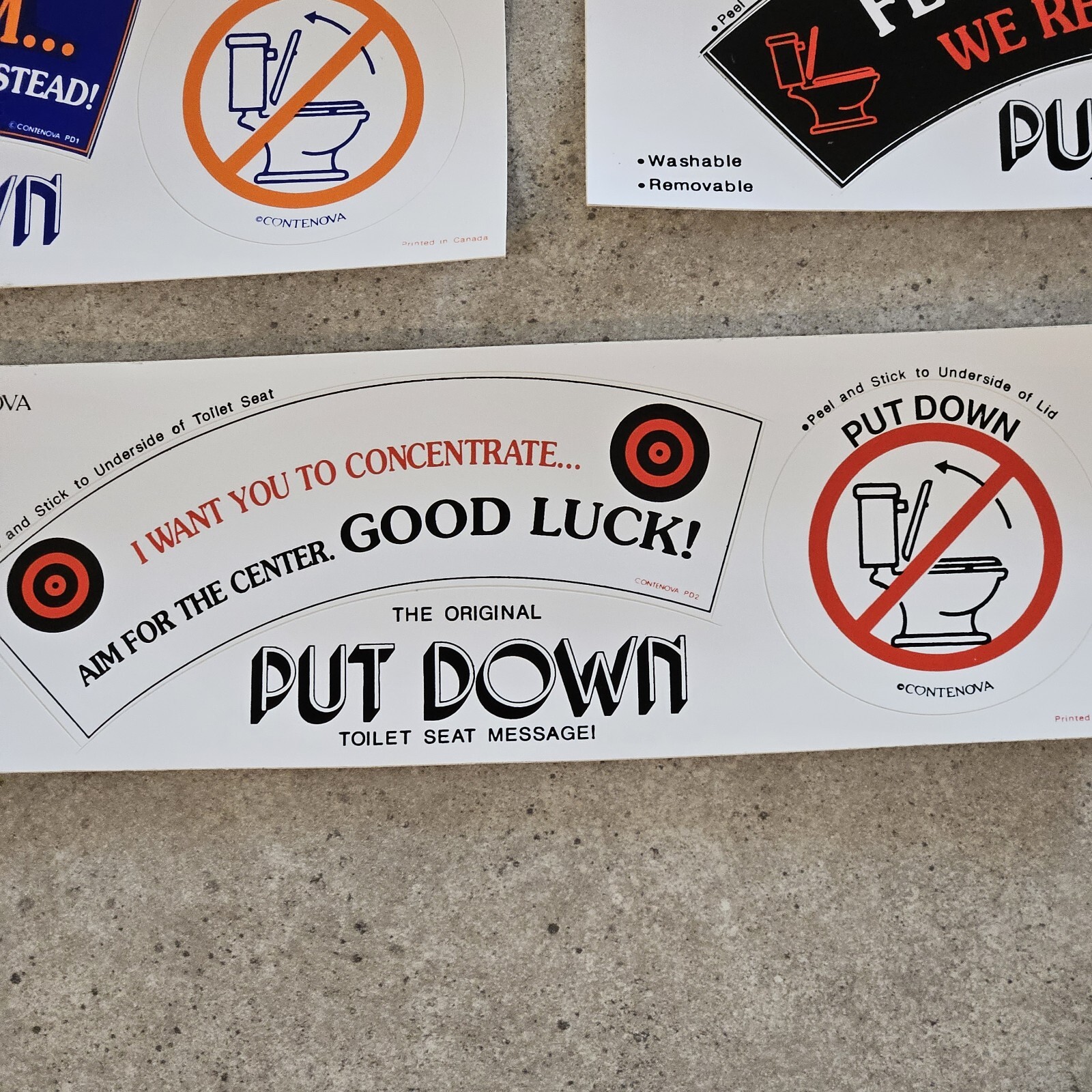 Lot of 11 Contenova The Original Toilet Seat Message Sticker Bathroom Humor