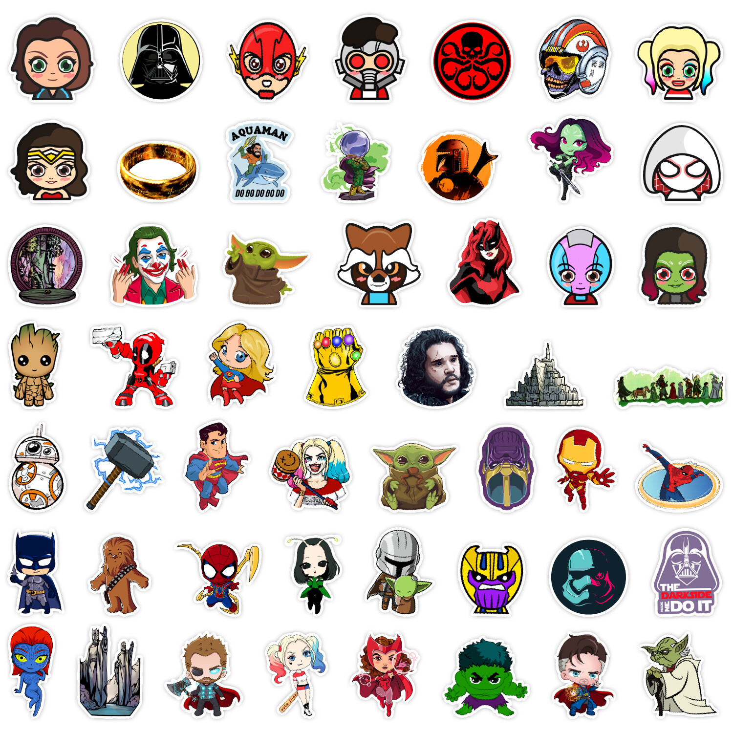 50 Pcs Stickers Marvel Heroes Animation Skateboard Luggage Car Phone Vinyl Decal