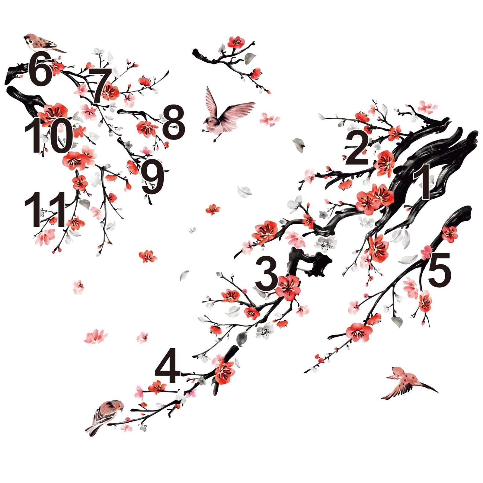 wondever Watercolor Flower Tree Branch Wall Stickers Blossom Red Floral Birds…