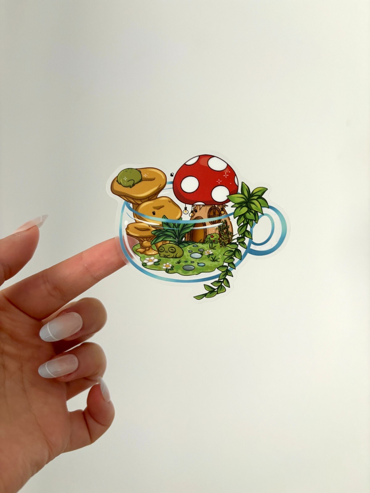 Cottage Core Plant Frog Mushroom House Clear Vinyl Sticker| Transparent Vinyl