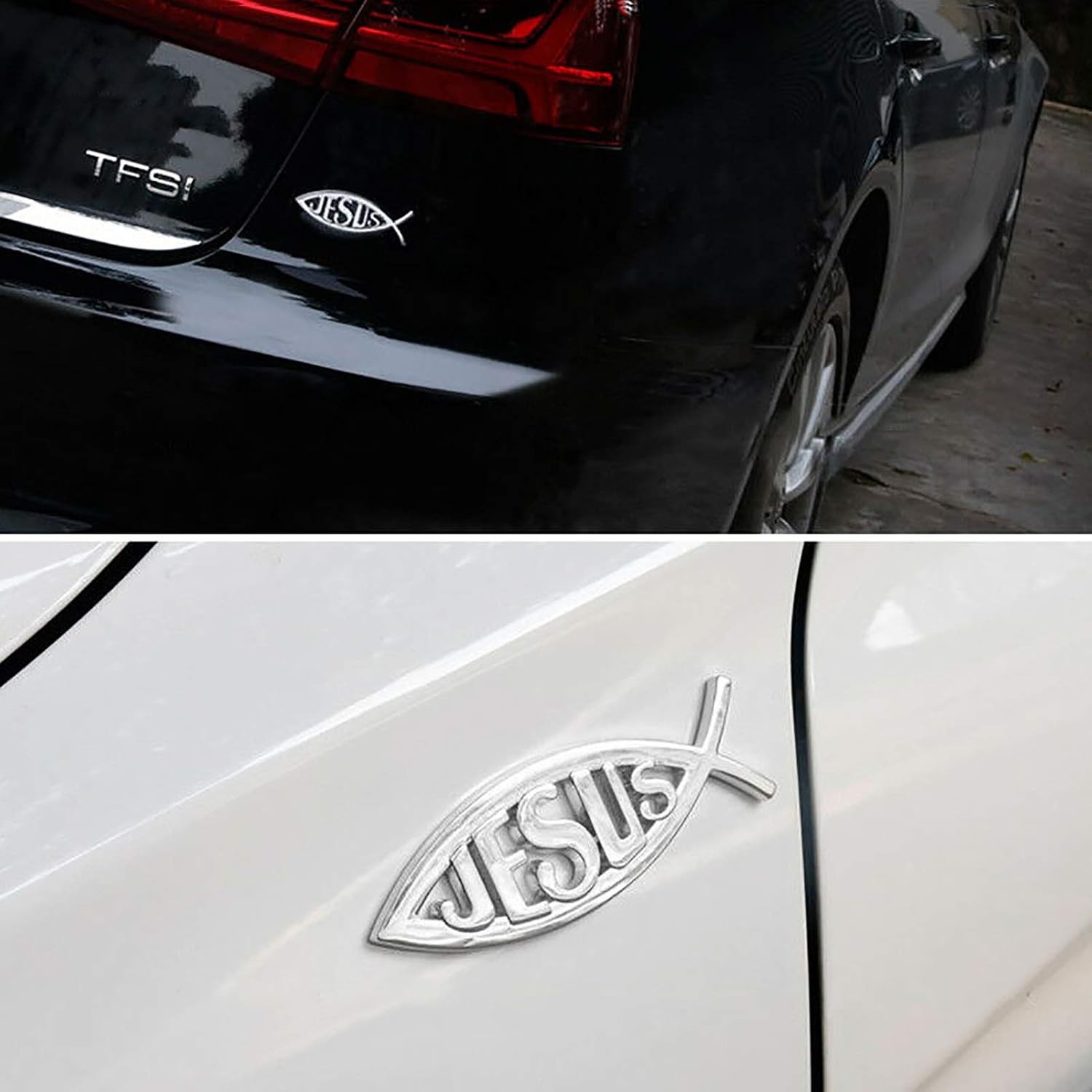 Silver 3D Chrome Car Decals Jesus Fish Emblem Stickers Auto Accessories