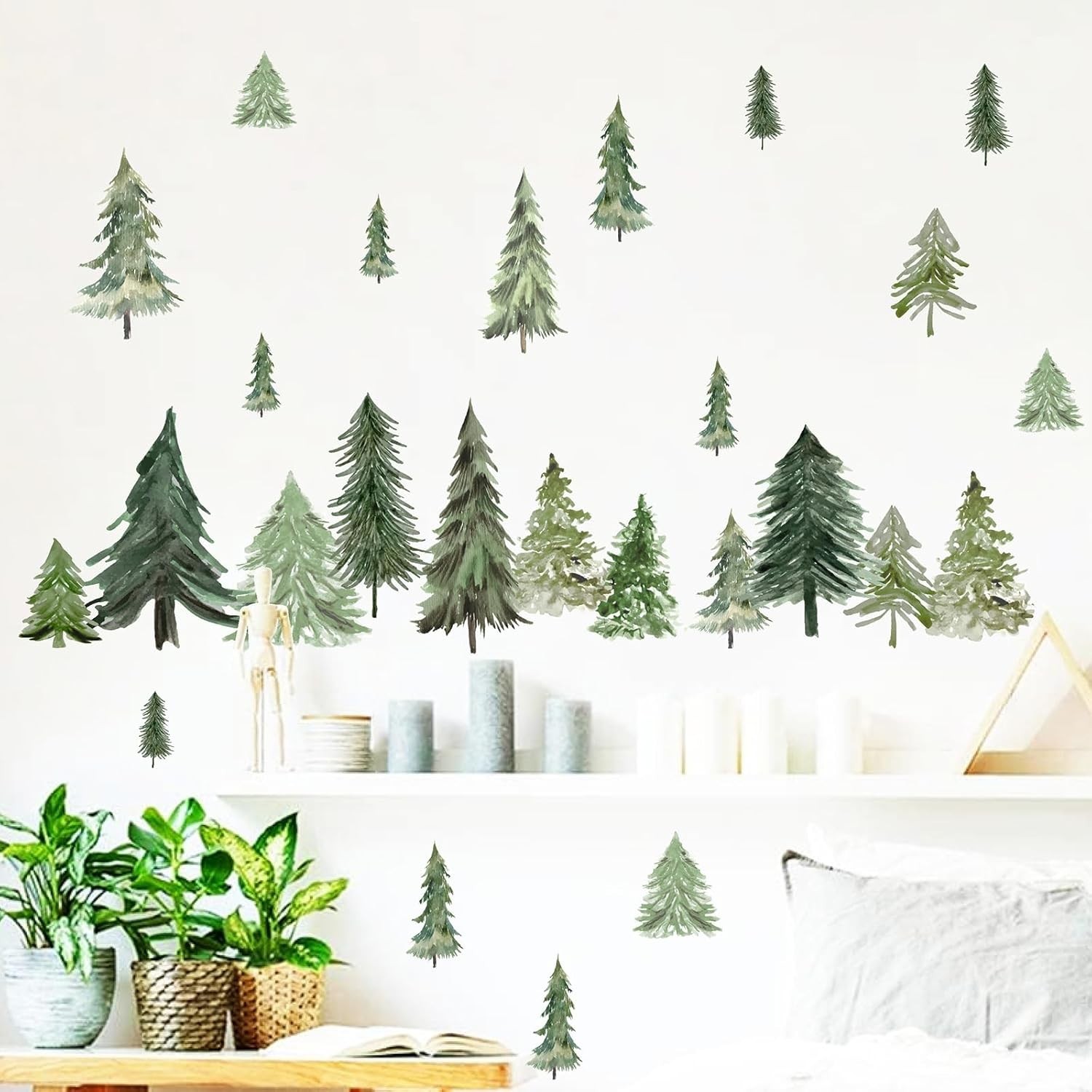 Charming Watercolor Green Tree Wall Decals – Ideal for Bedrooms & Living Rooms
