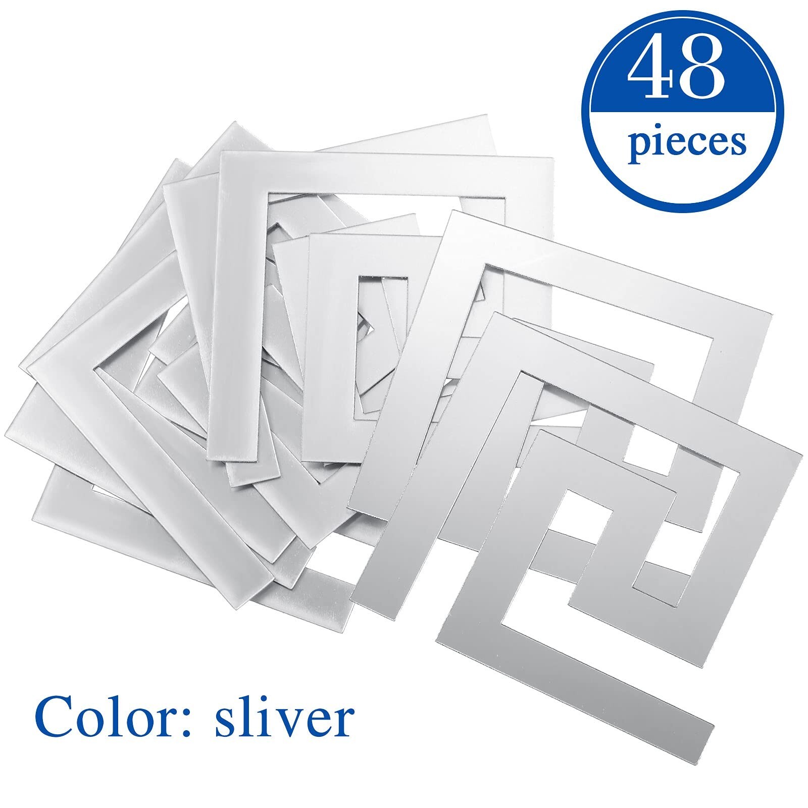 48 Pieces Removable Acrylic Mirror Wall Sticker Decal Geometric Greek Key Pat…