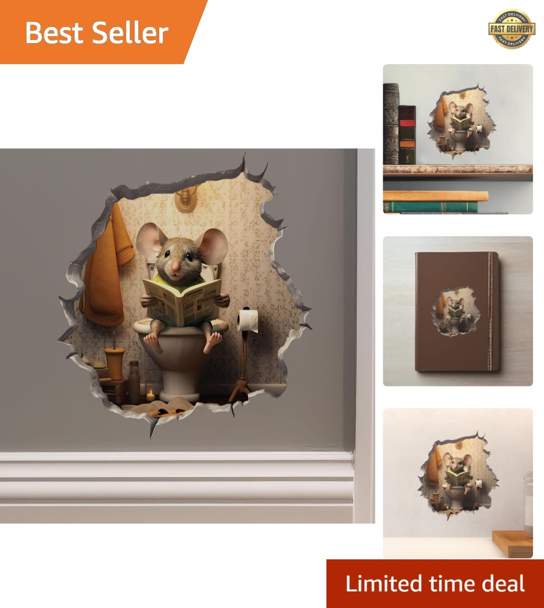 Water-Resistant Mouse Wall Sticker – Fun Toilet Decal for Indoor and Outdoor Use