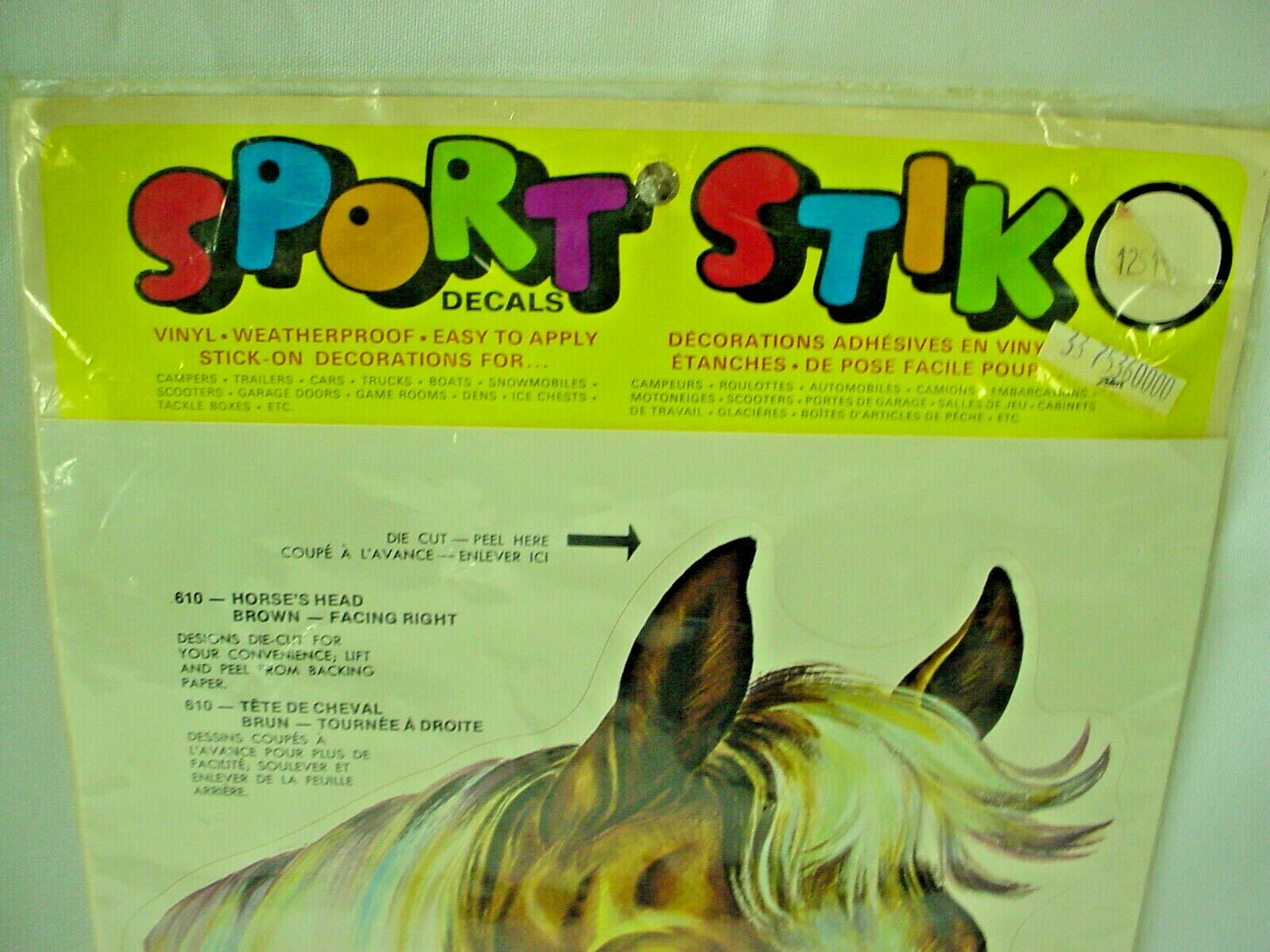 VINTAGE SPORT STIK DECALS #610 HORSE HEAD BROWN FACING RIGHT DECAL