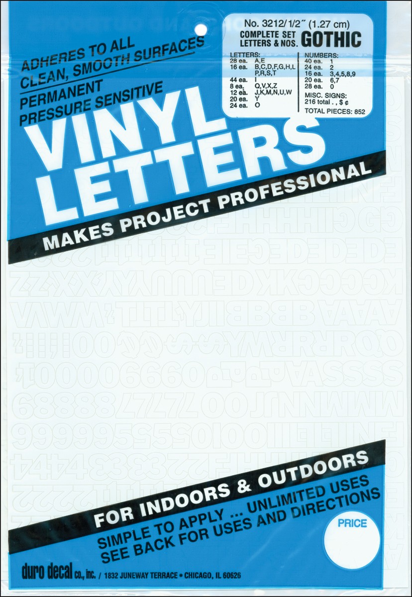 Permanent Adhesive Vinyl Letters & Numbers .5 852/Pkg White