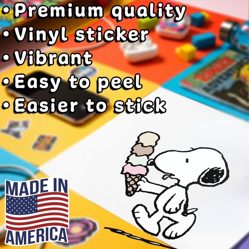Peanuts Adorable and aesthetic sticker of Snoopy eating an ice cream 3"W x 4.5"H