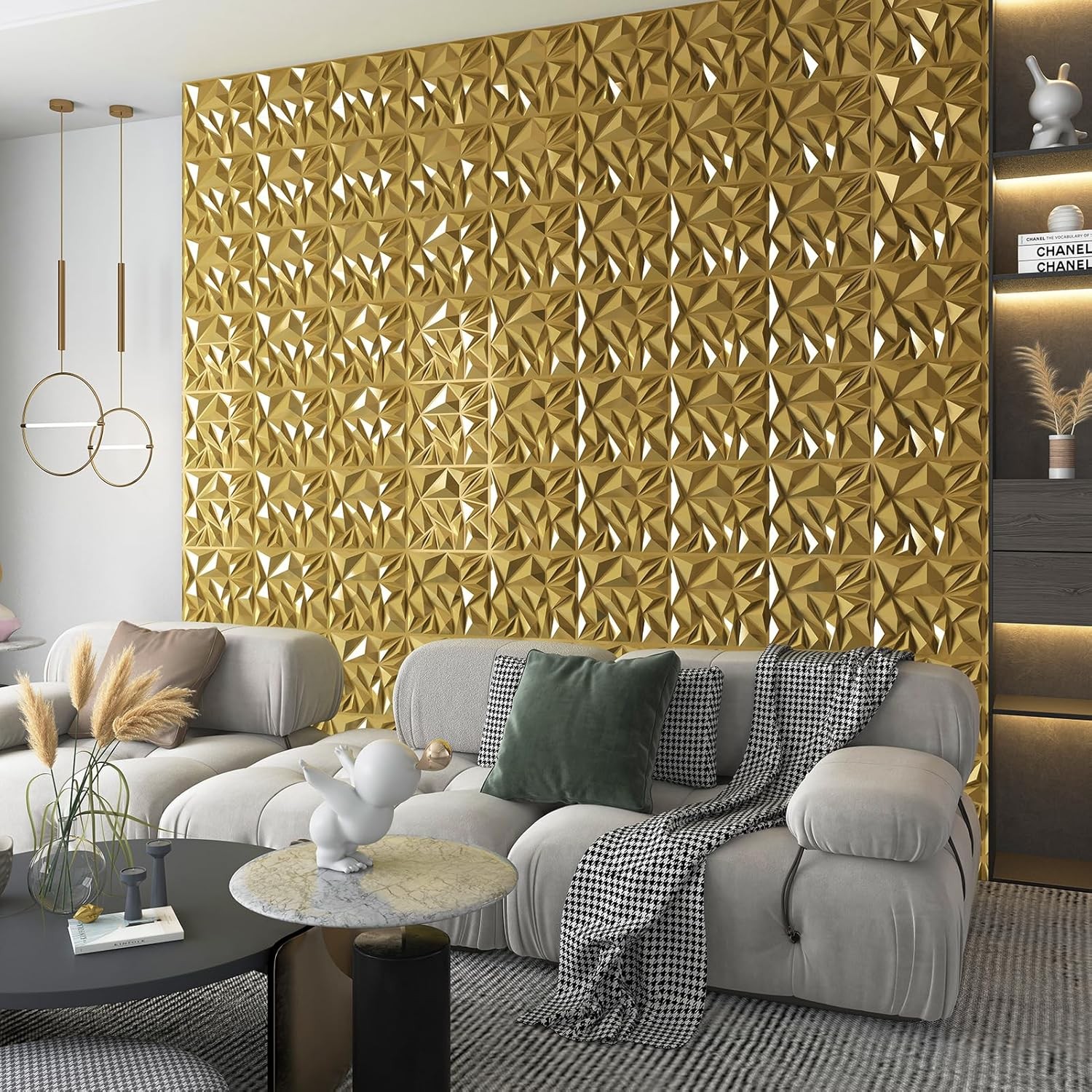 Art3d 33-Pack 3D Wall Panels for Interior Decor, 12×12 Inch, Gold