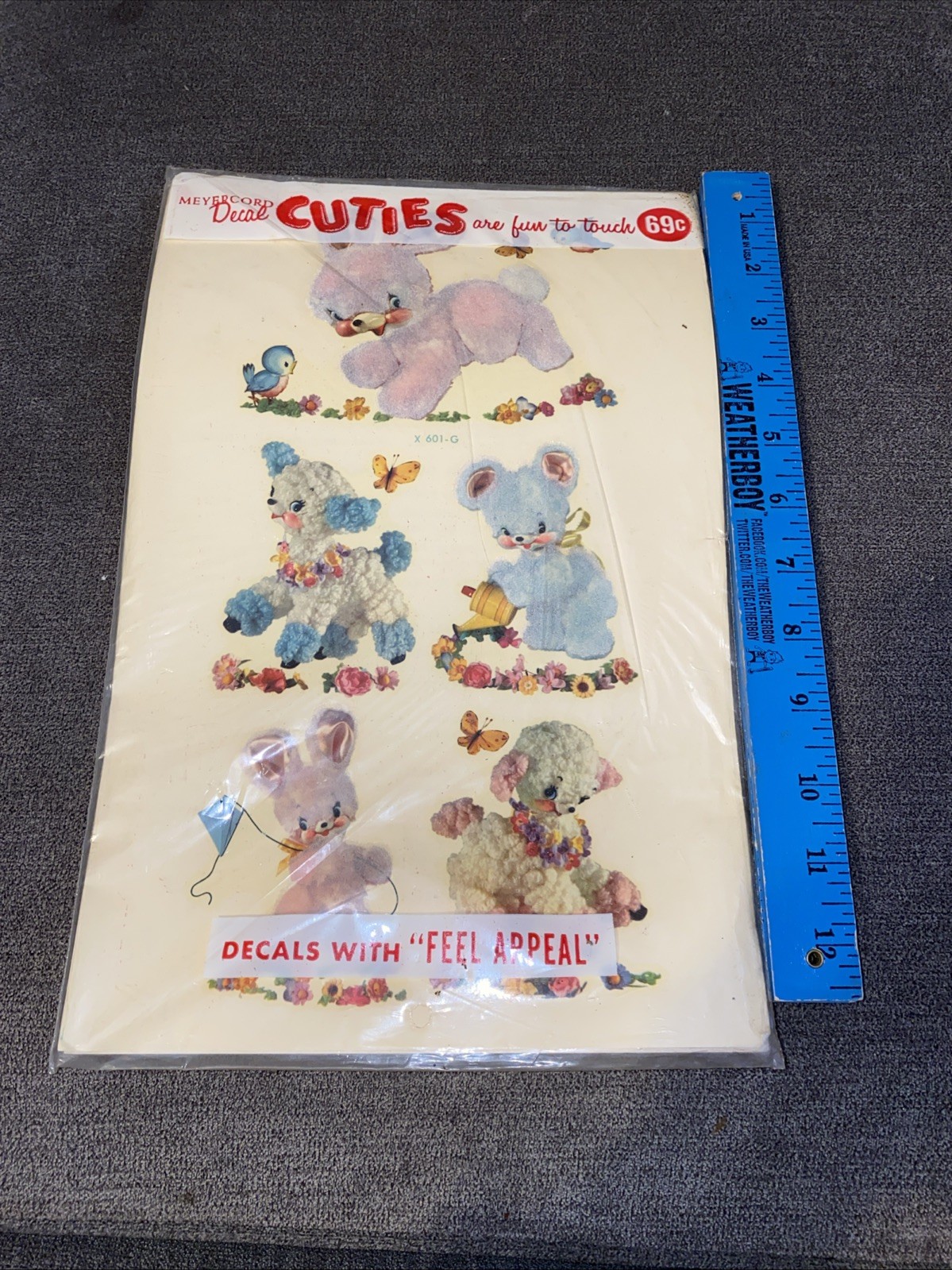 Vintage CUTIES Meyercord Fuzzy Animals Bunny Lamb Bear Decals Wall Decor NOS