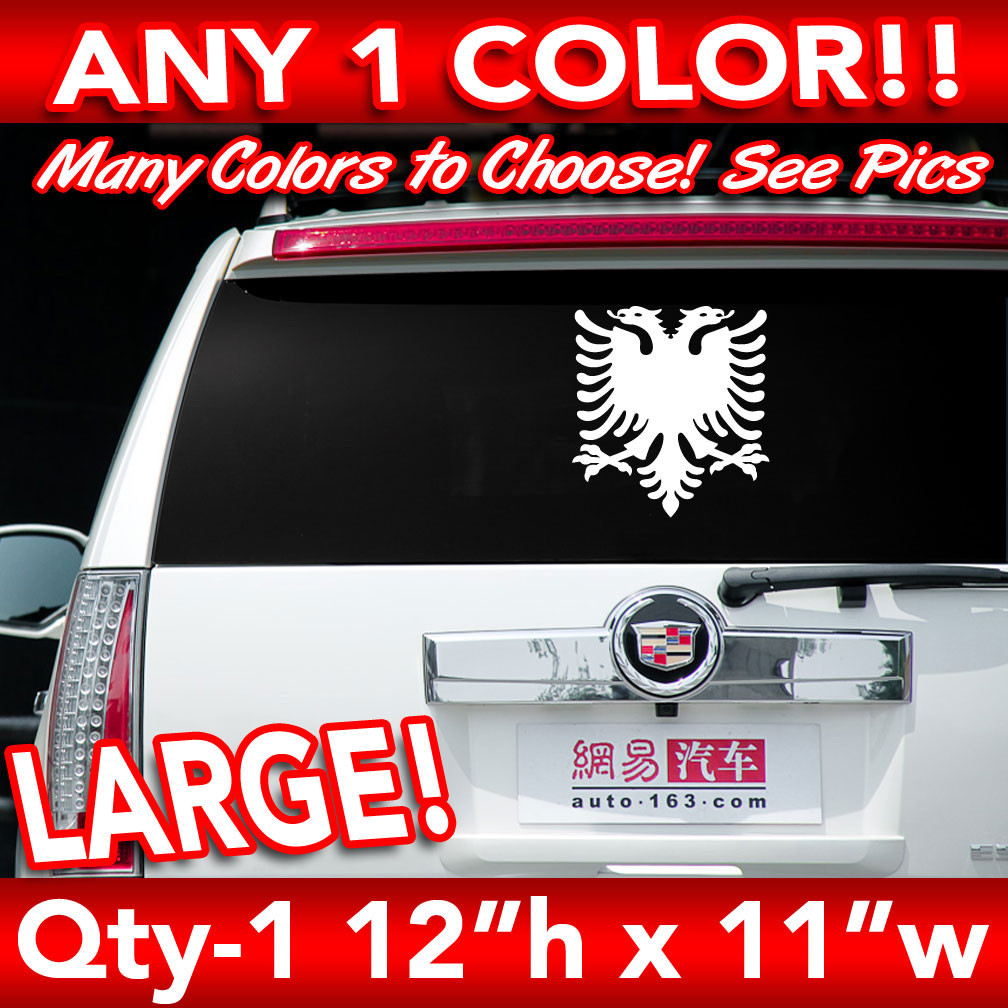 ALBANIA ALBANIAN EAGLE SOLID FLAG WINDOW LARGE DECAL STICKER 12"h x 11"w