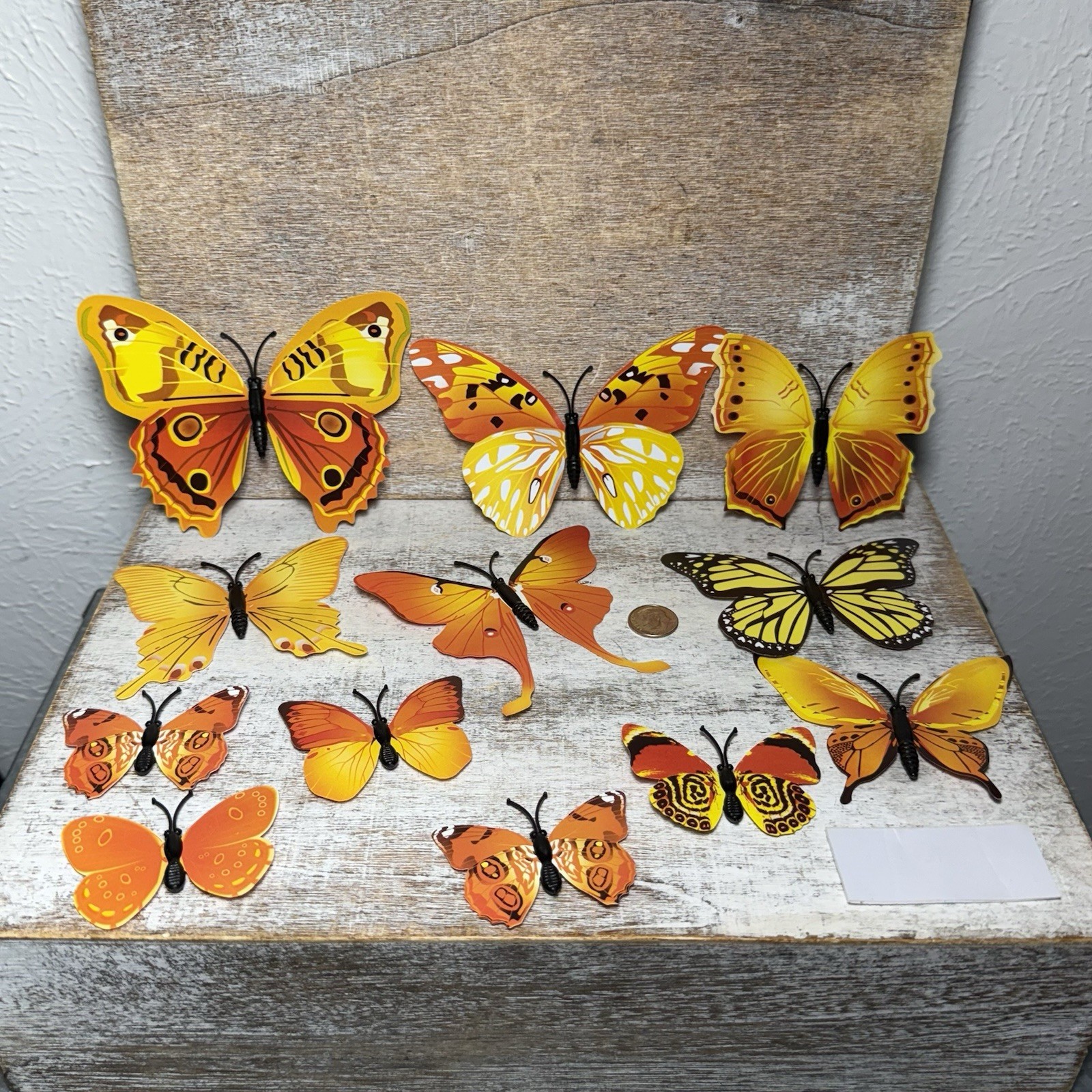 Lot of 12 3D Realistic Butterfly Wall Stickers Different Size, Shapes ORANGE New