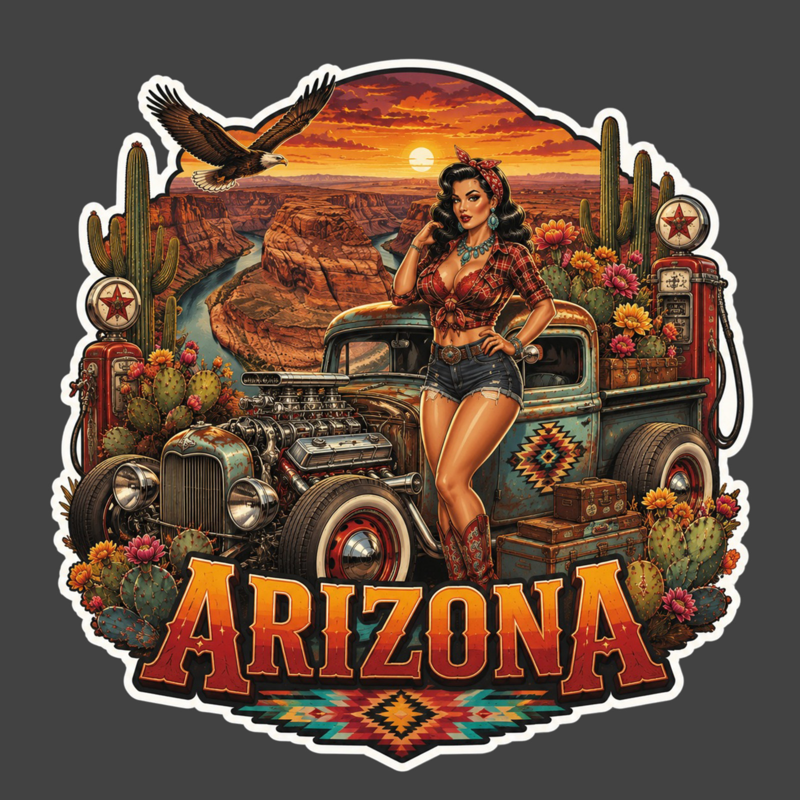 Arizona Sticker Vinyl Decal Pinup Girl Horseshoe Bend Rat Rod Route 66