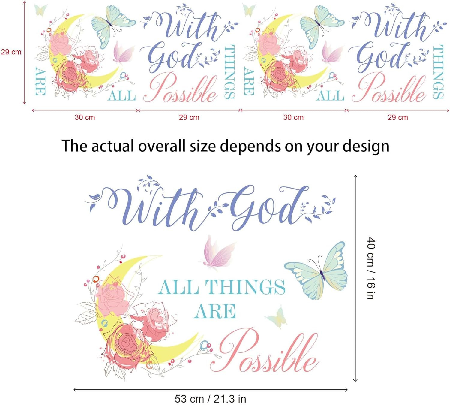 Inspirational Wall Decal with God All Things Are Possible, Vinyl Wall Decals Pee