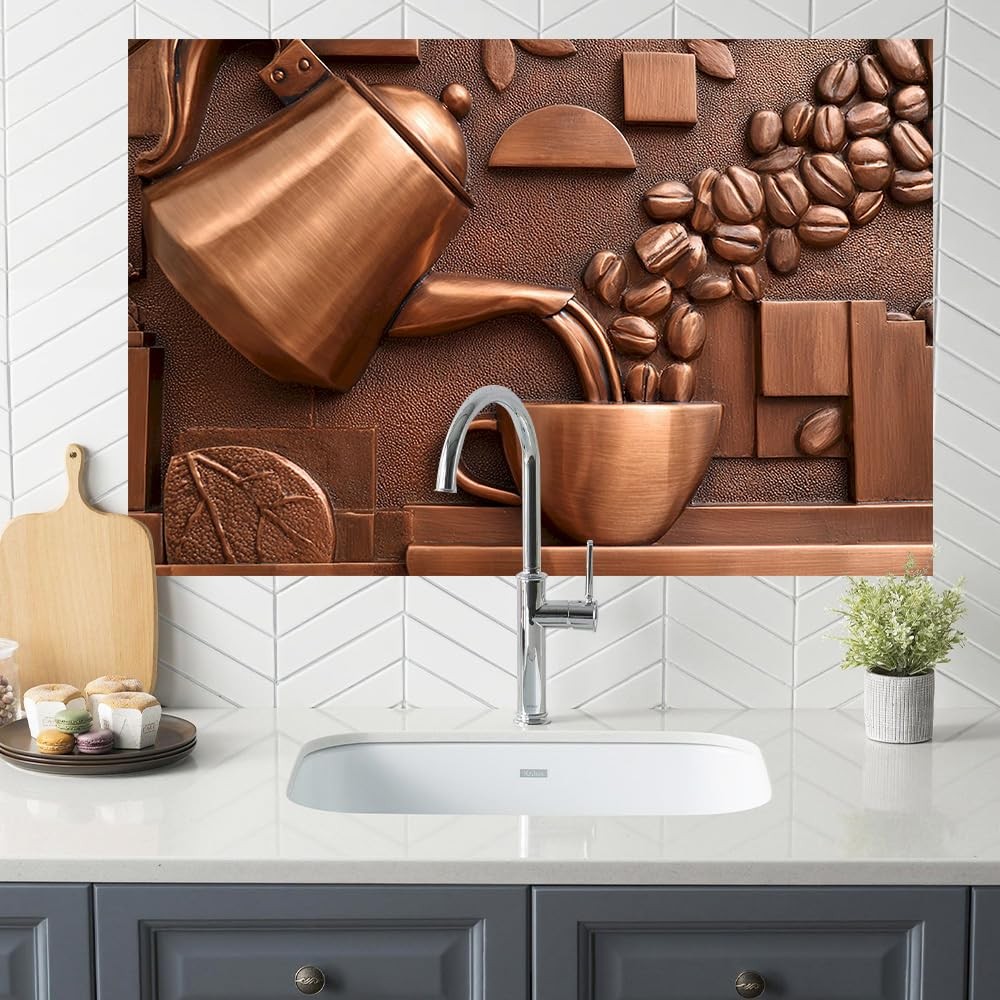 Peel and Stick Kitchen Backsplash Wallpaper 35.4 x 23.6 Inch Coffee Copper Ar…