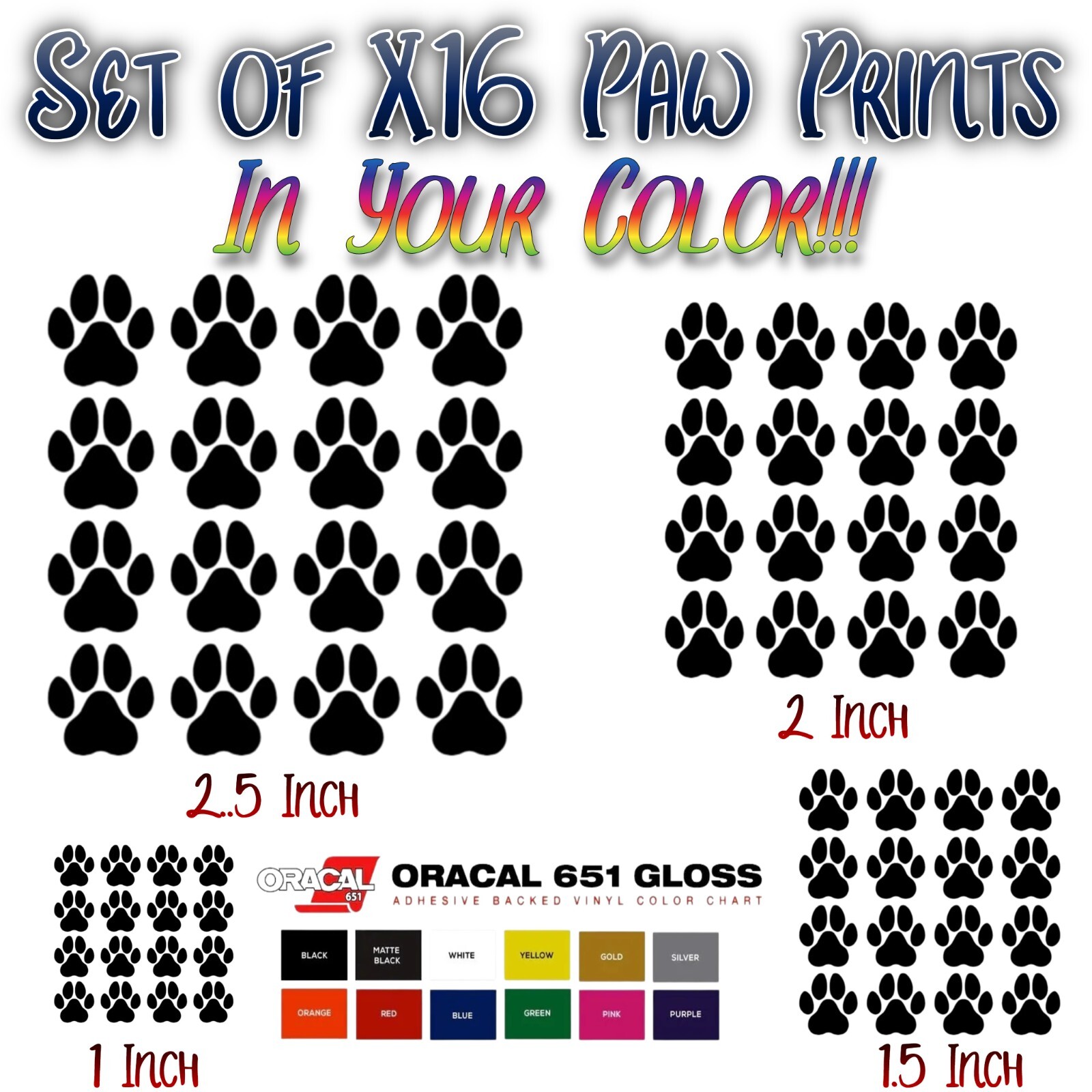 CAT Paw Print Decals Pet Animal 1.5" or 2.5" Wall Window Floor Stickers Big Set