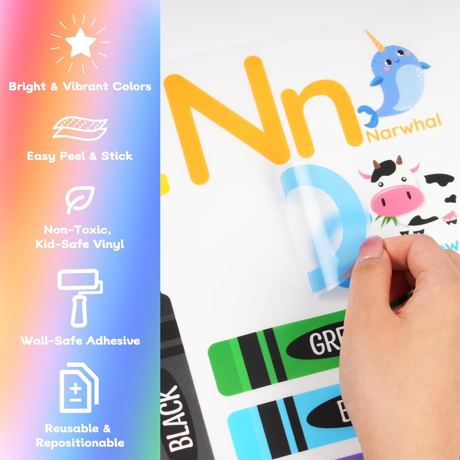 Educational Wall Decals for Kids Animal Alphabet Numbers Colors Classroom Decor