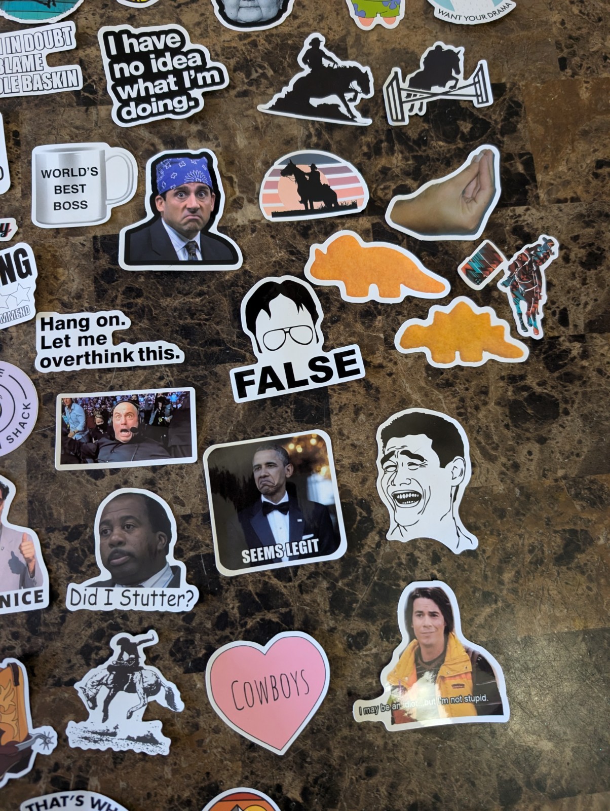 Lot Of Miscellaneous Stickers Western, Memes, Horses, The Office, Yeti, Etc