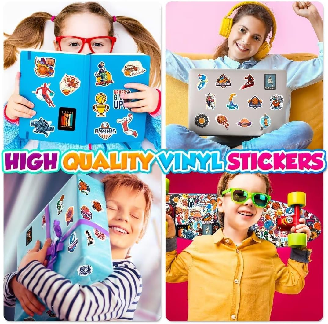 Basketball Stickers for Kids Teens Adults, 100PCS Vinyl Waterproof Basketball Sp