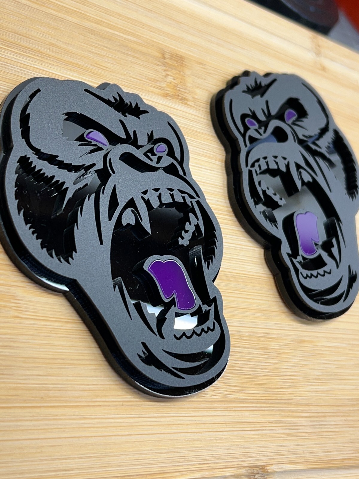 Angry Gorilla Purple Eye Car Truck Emblem Badge Matte Black/Black Custom PK of 2