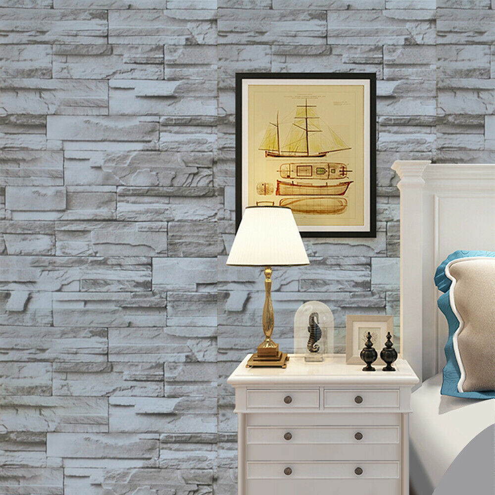1x Roll 3D Wall Paper Brick Stone Rustic Effect Home Decor Self-adhesive Sticker