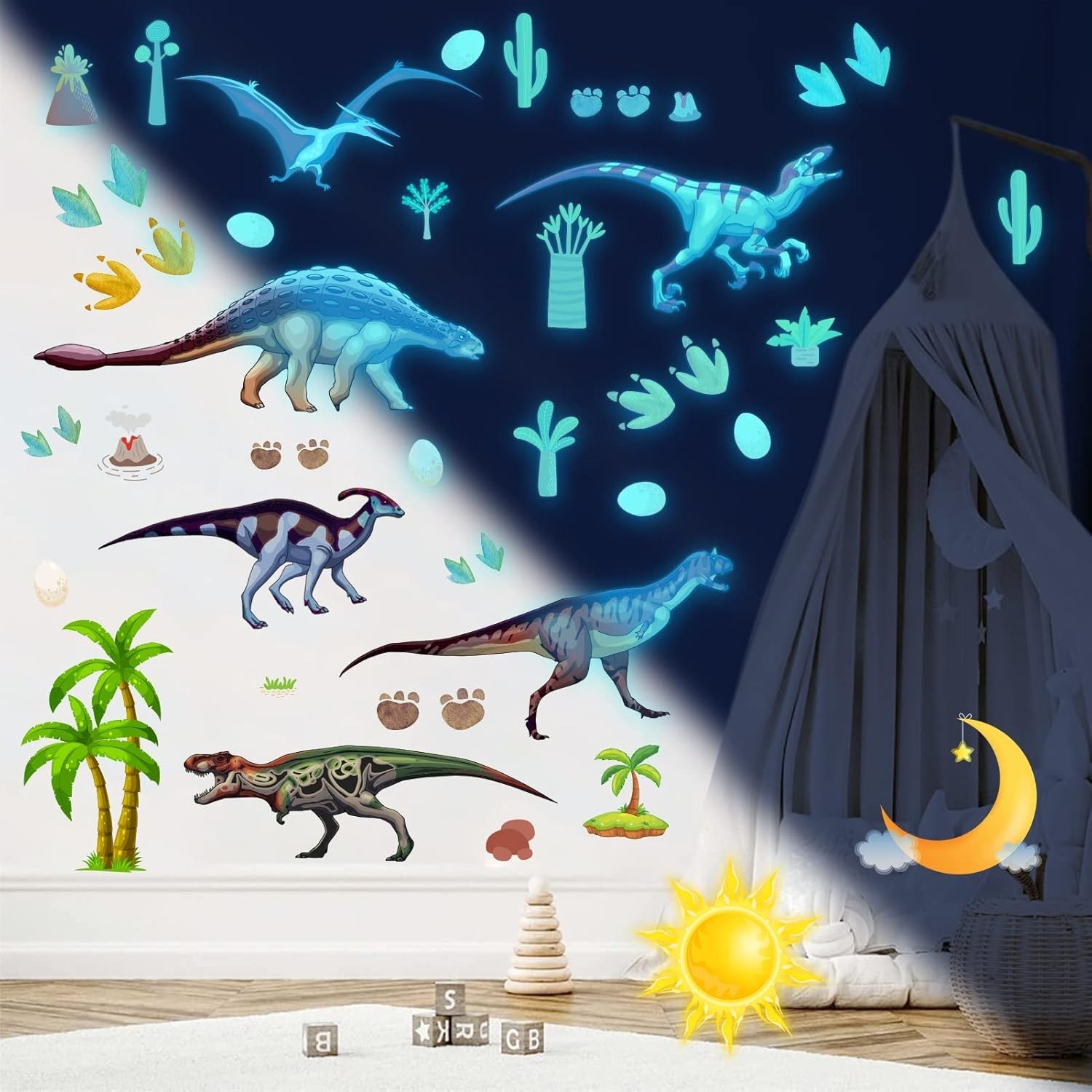 Eco-Friendly Glow Dinosaur Wall Decals – Reusable Stickers for Children’s Rooms