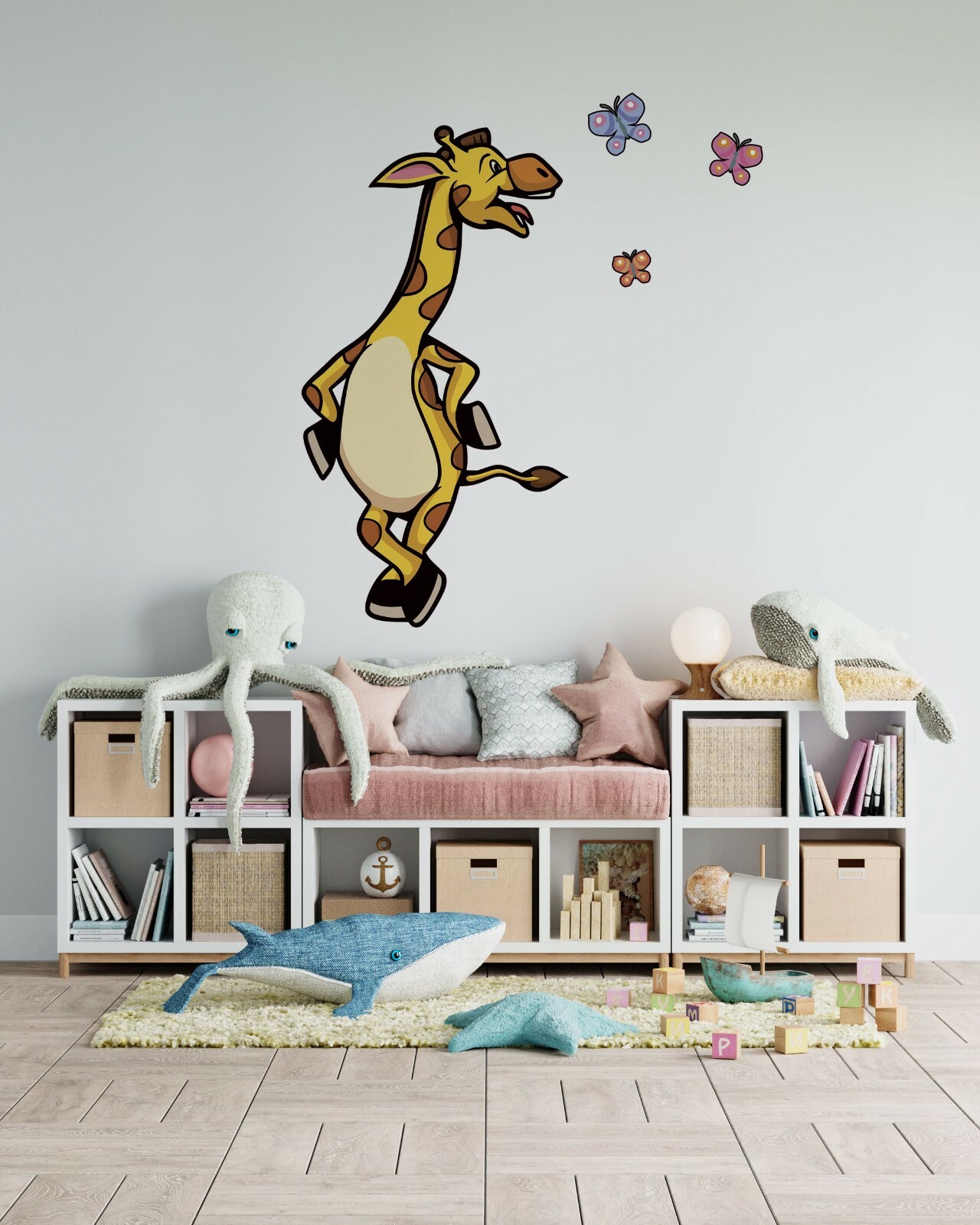 Young Giraffe Multicolored Butterflies Decor Vinyl Home Wall Decal Sticker 20×22
