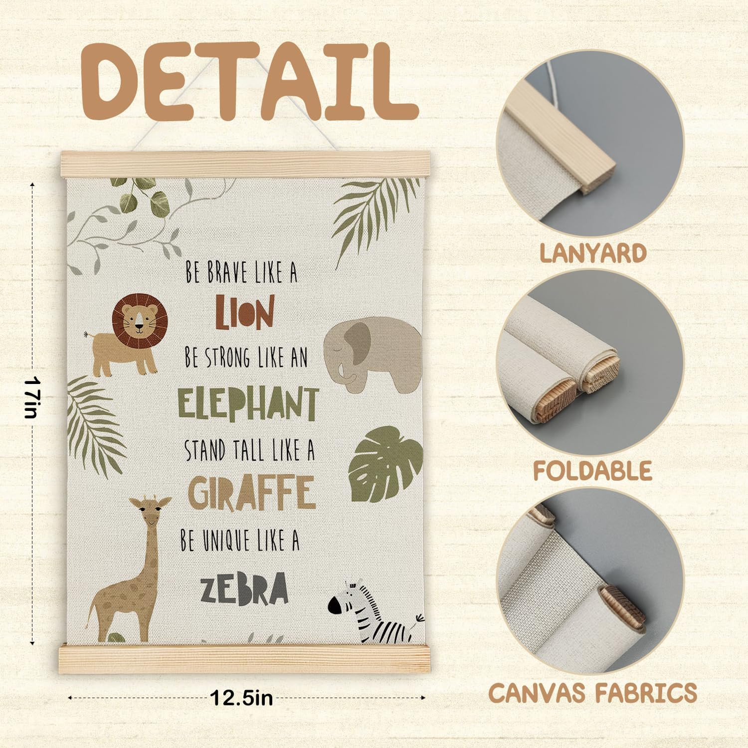 Positive Affirmations Wall Art,Safari Animals Wall Decor,Inspirational Nursery P