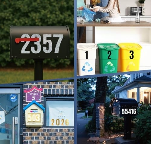 4 Inch Large Size Number Stickers, 5 Sheets Self Adhesive House Numbers for Mail