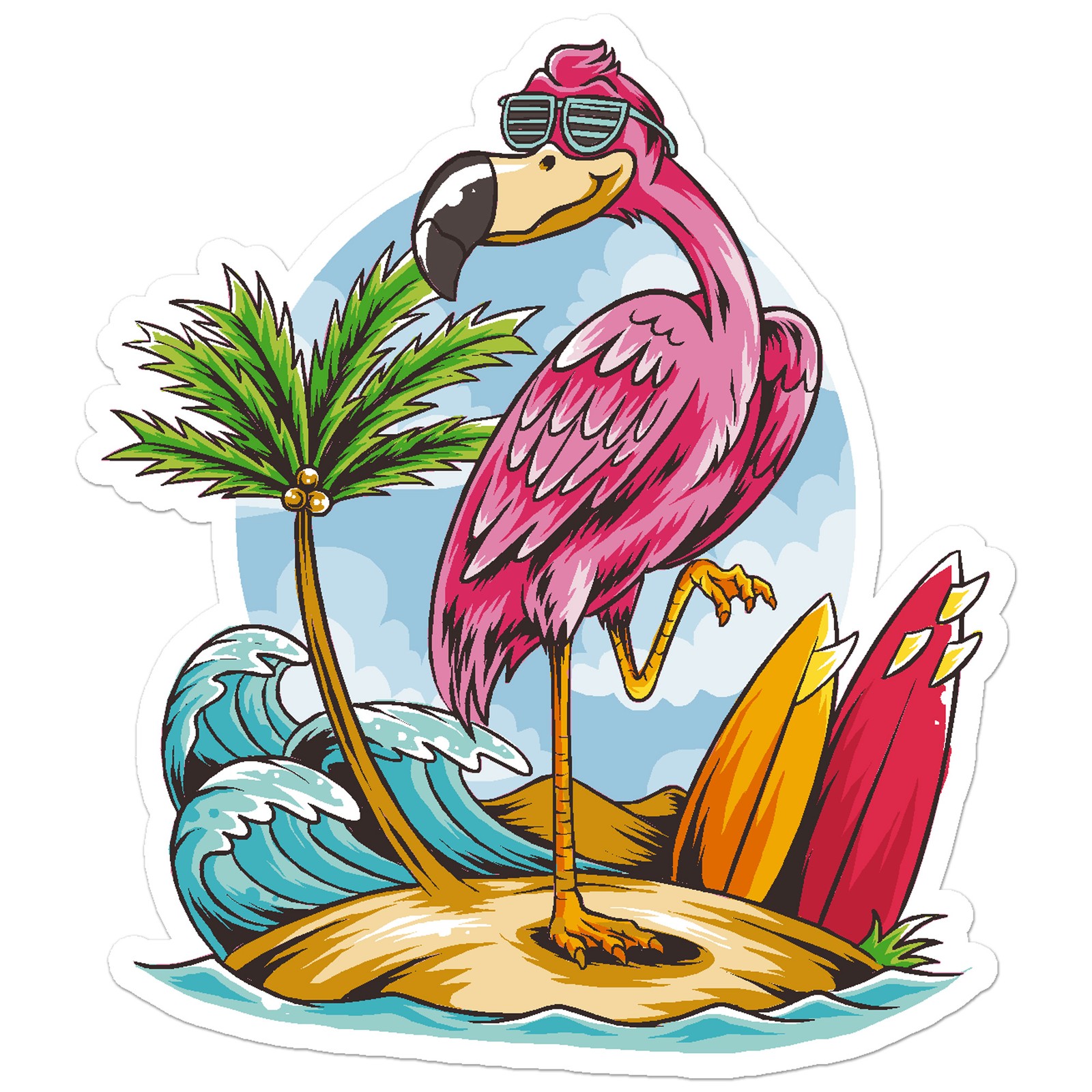 Flamingo Surf Beach – Vinyl Decal Sticker – Car Window Laptop – ebn8051