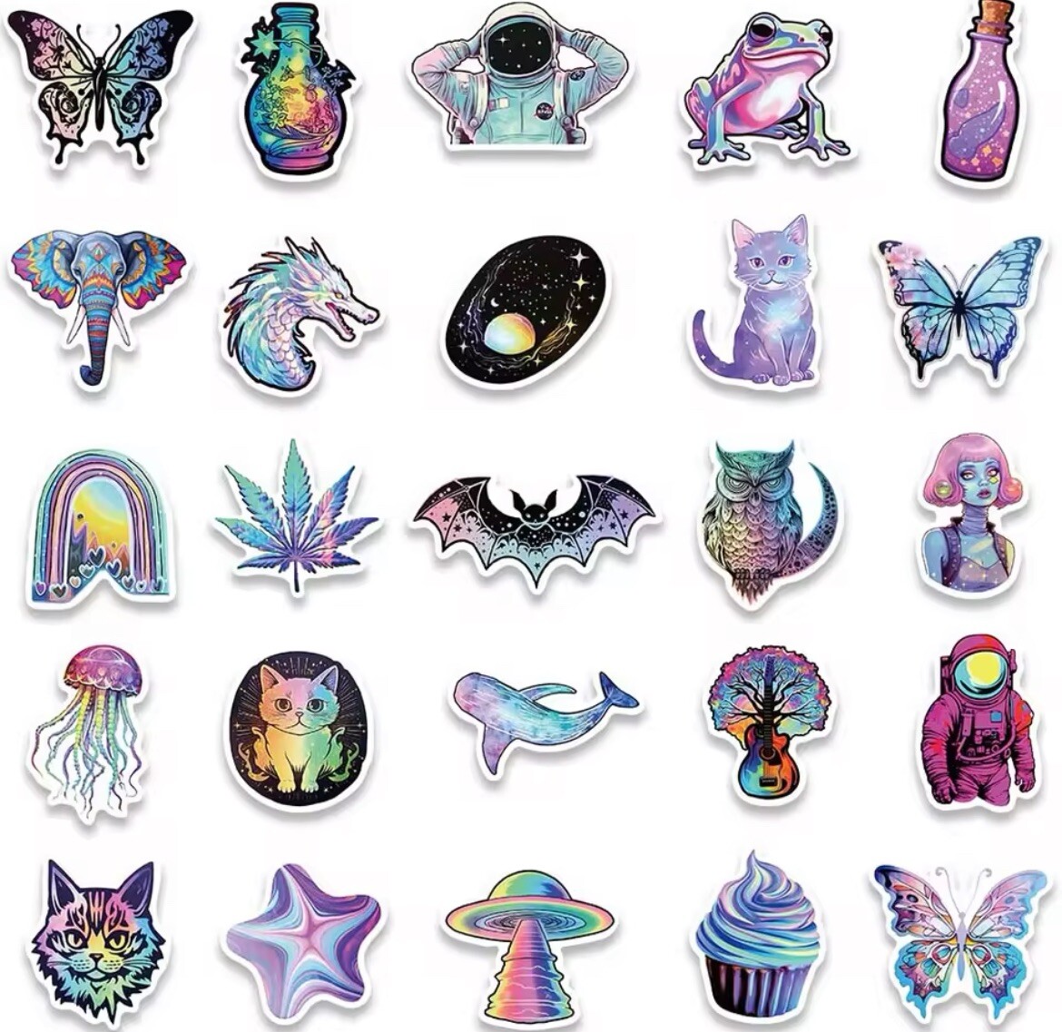 Colorful Pastel Stickers 50pk Skull Butterfly Trippy Stickers Fun Cool Stickers