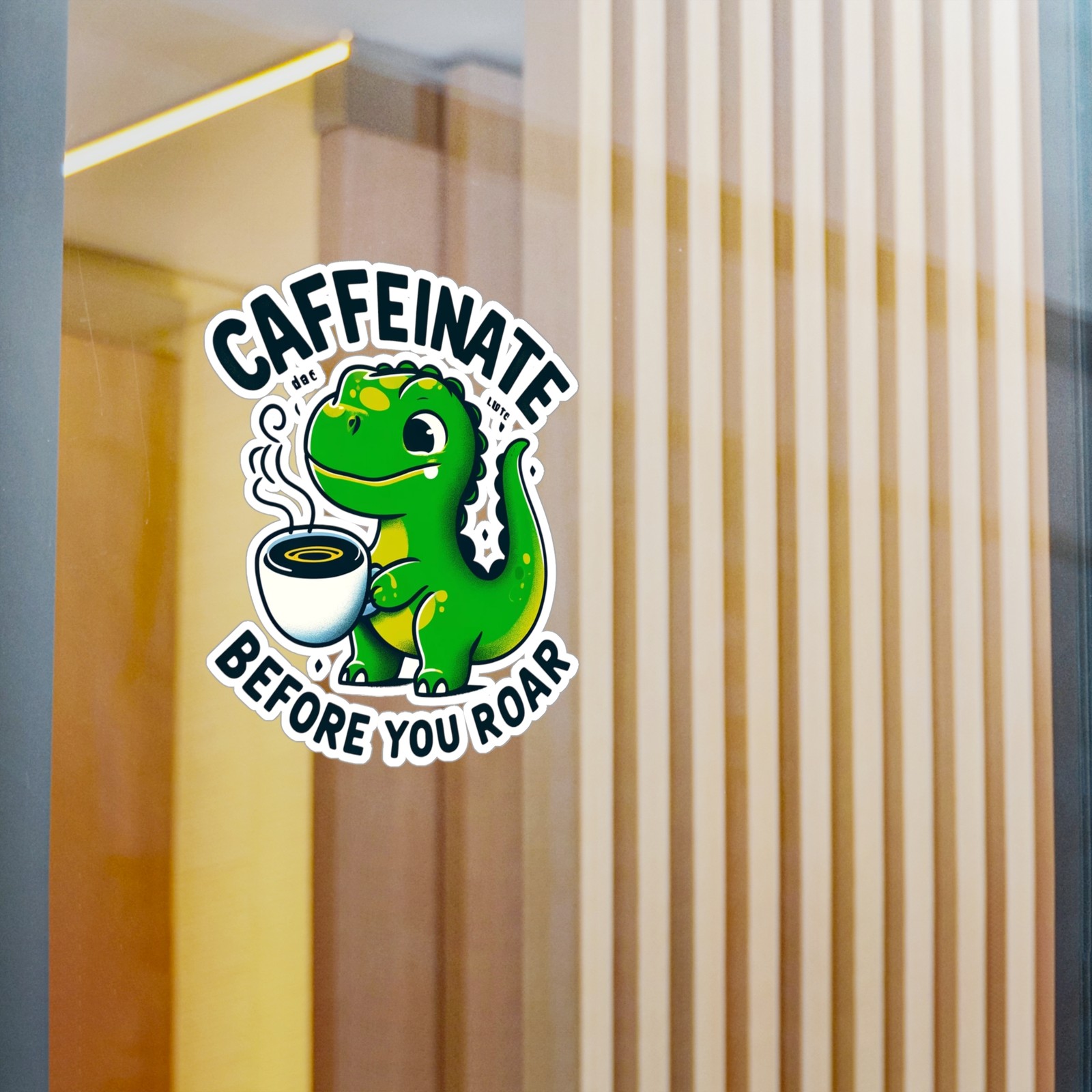 Dinosaur Coffee Sticker Vinyl Matte Glossy Label Decal