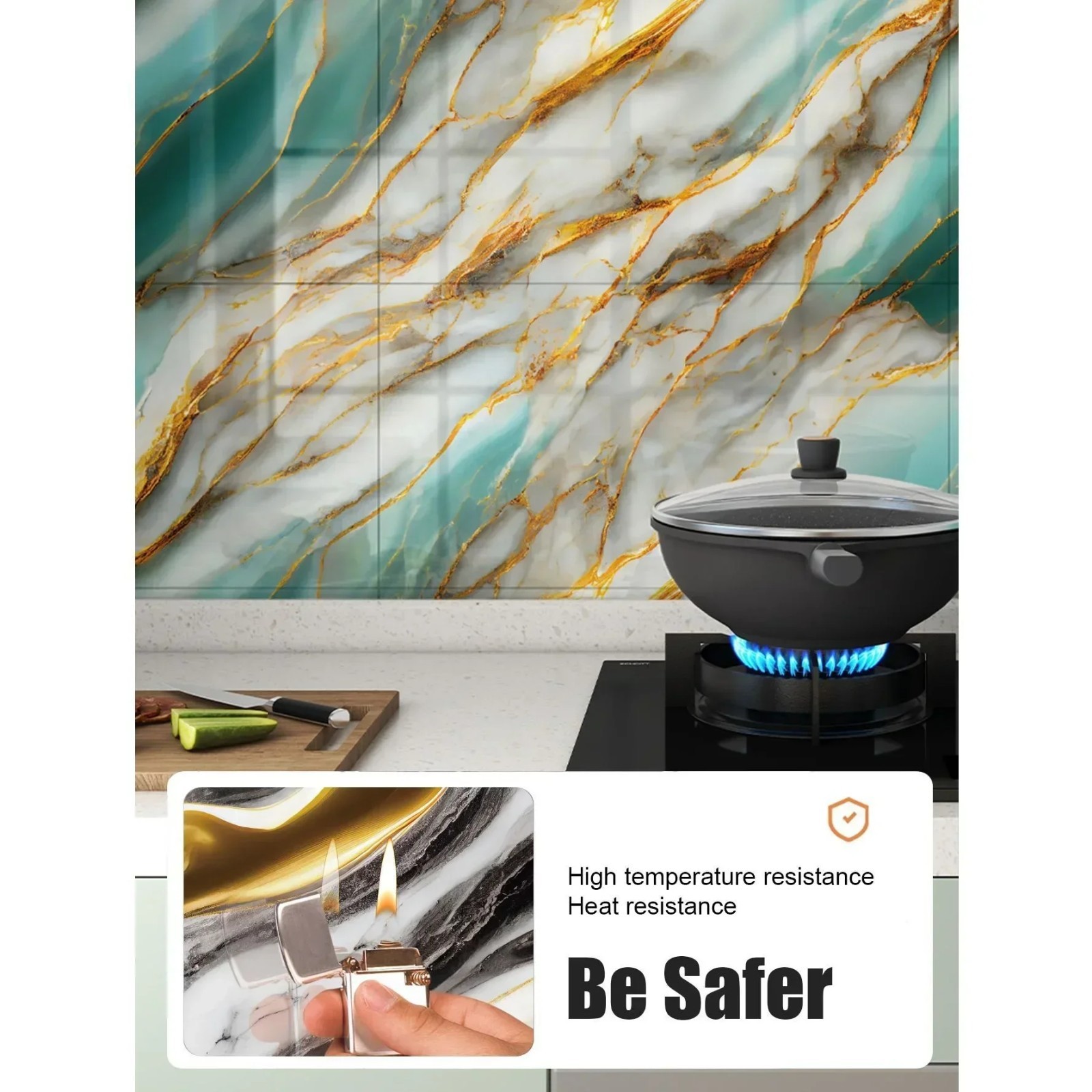 3D Marble Tile Wall Stickers Waterproof Self Adhesive Kitchen Bathroom Decor