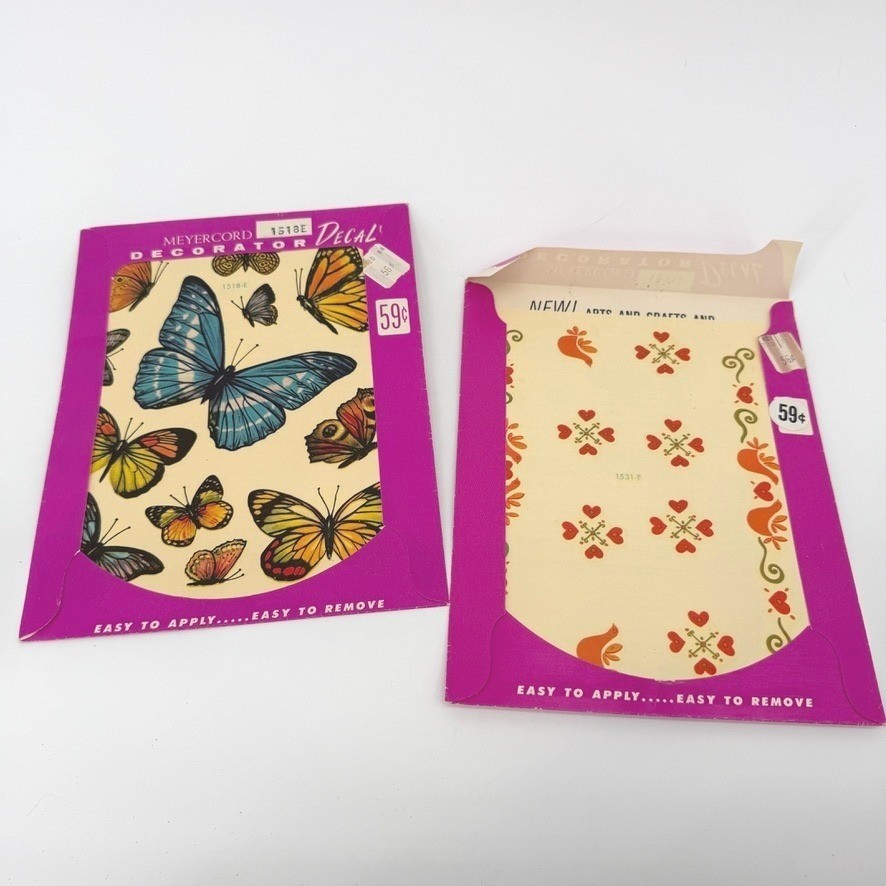 Meyercord VTG Decorator Decal Sheets –2 Sheets– Butterflies & Floral/Chickens
