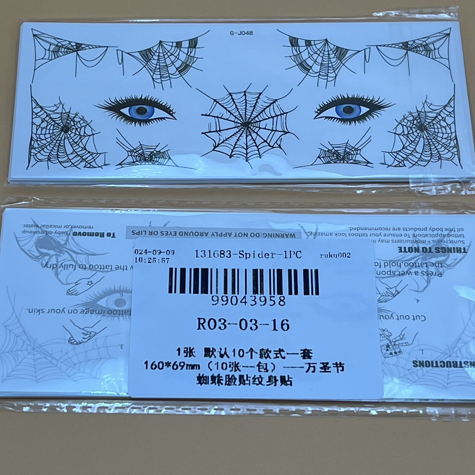 10 Sheets Halloween Black Spider Temporary Tattoo Face Stickers Waterproof