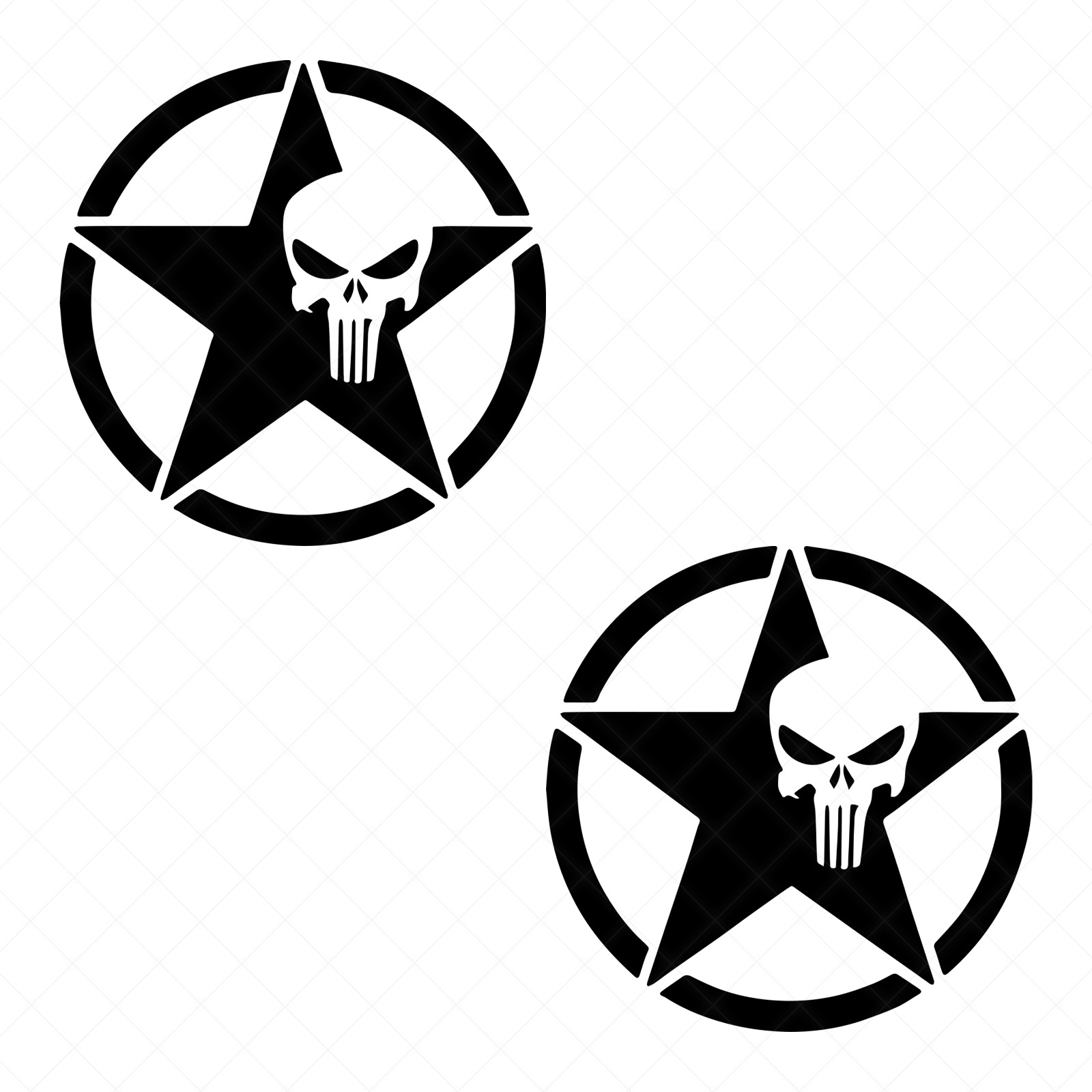 Set of 2 – Star Punisher Skull Vinyl Decal Phone Case Laptop Car Sticker