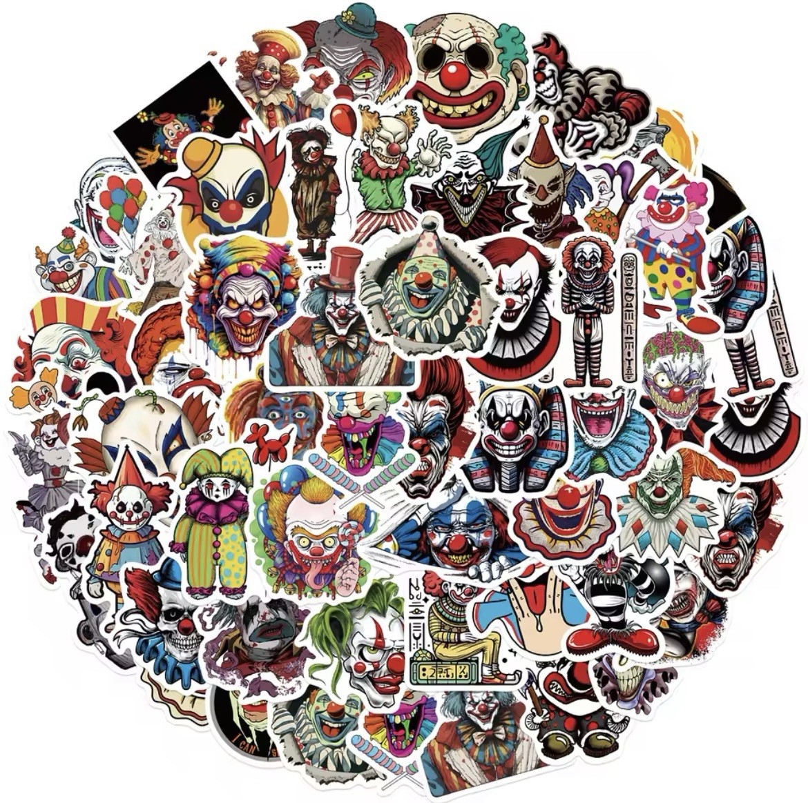 Clown Scary Style Stickers 50pk Mixed Matte Clown Horror Stickers FREE SHIPPING